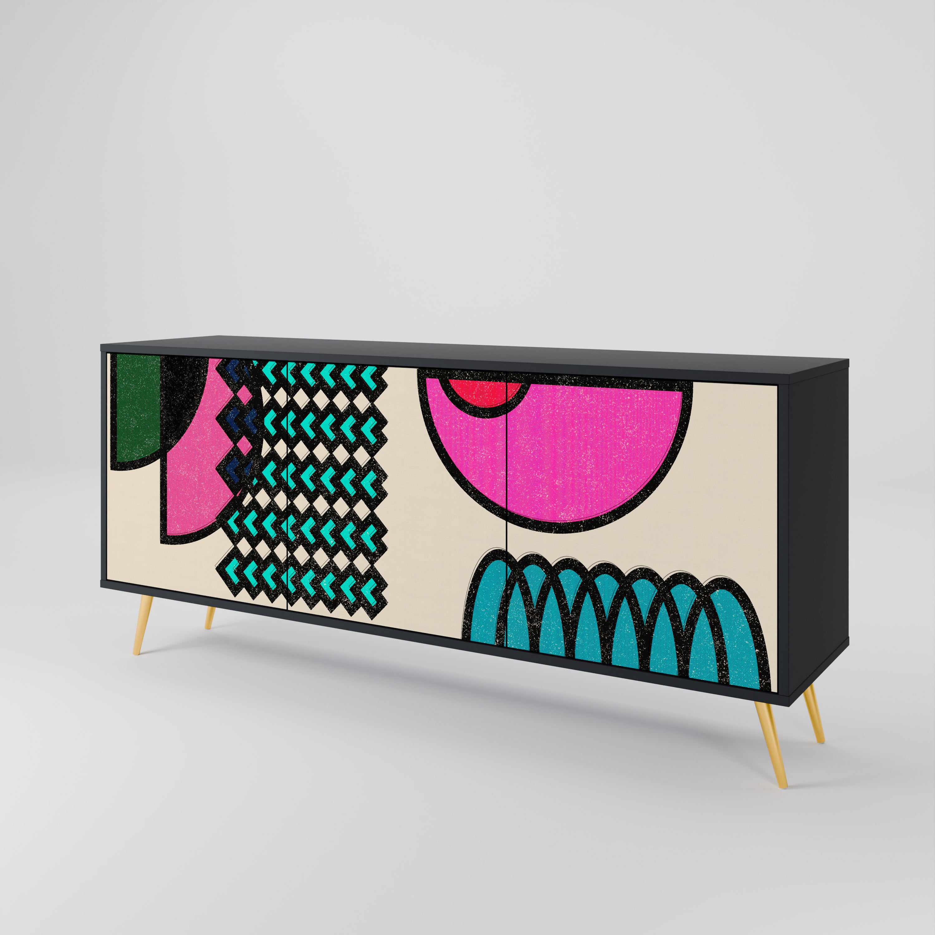Aparador GEOMETRIC RHAPSODY de 3 puertas en acabado negro