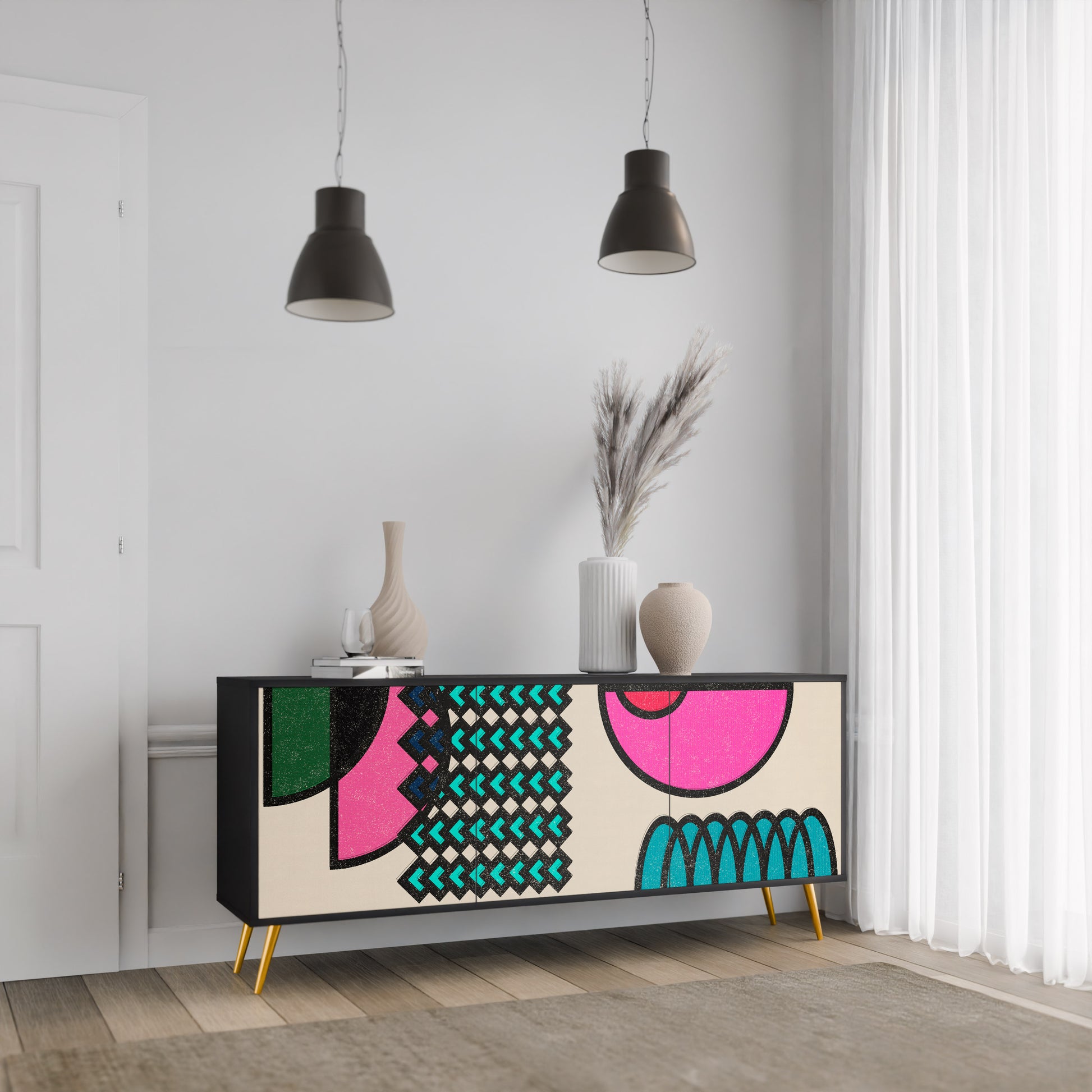 Aparador GEOMETRIC RHAPSODY de 3 puertas en acabado negro