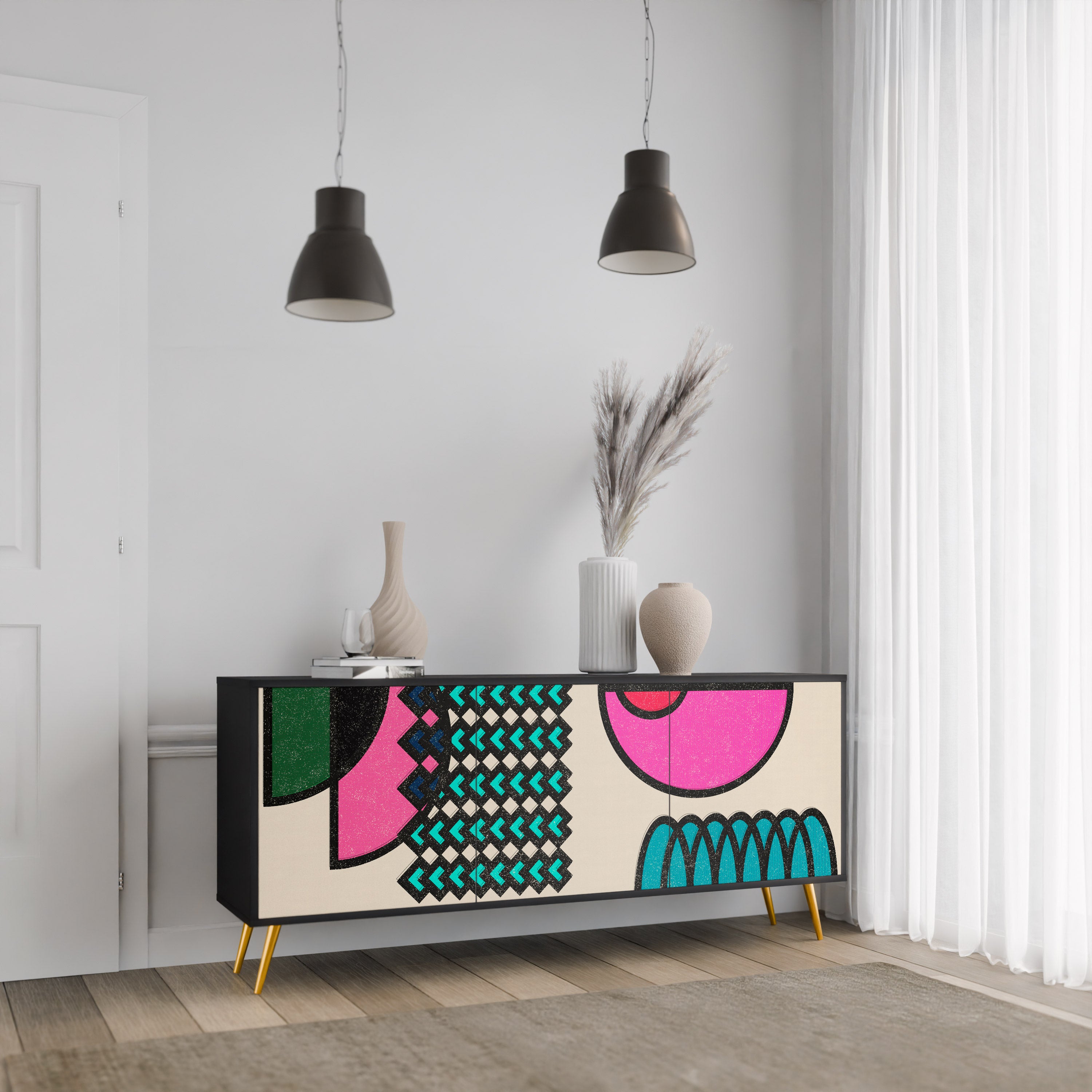 Aparador GEOMETRIC RHAPSODY de 3 puertas en acabado negro