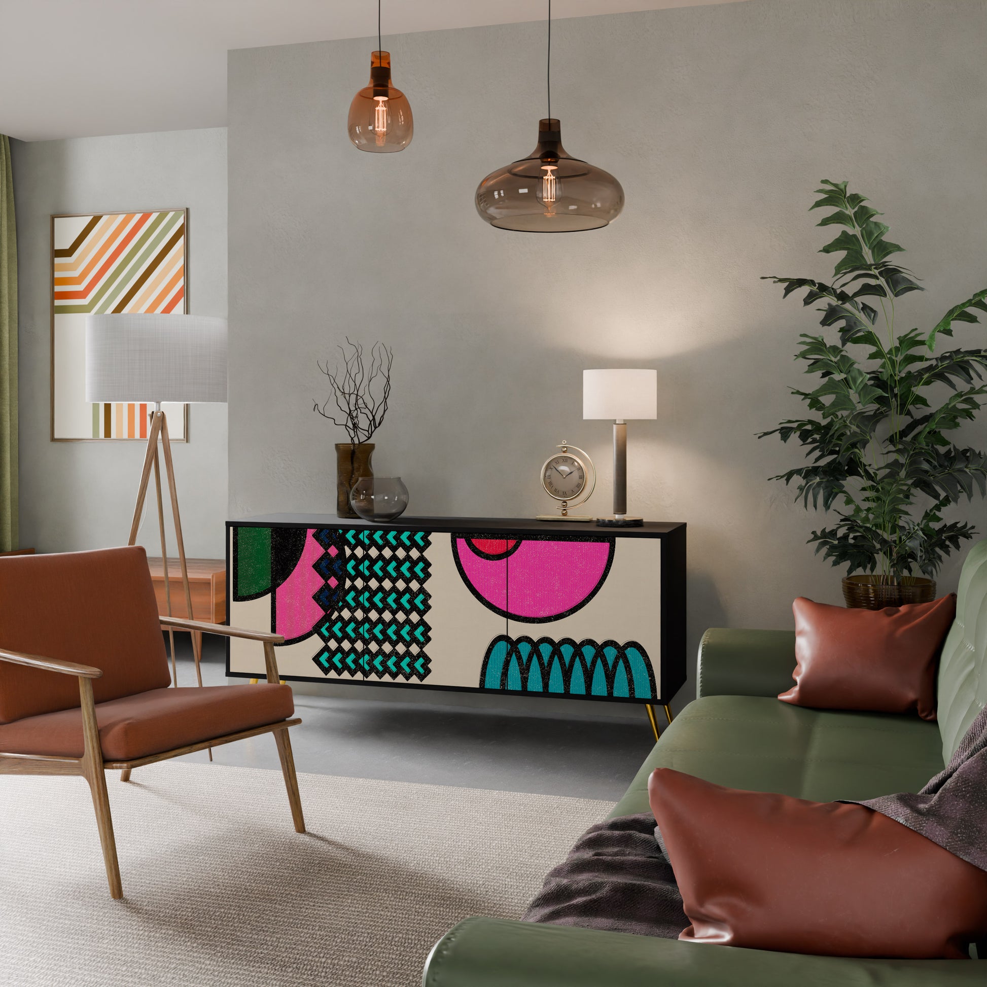 Aparador GEOMETRIC RHAPSODY de 3 puertas en acabado negro