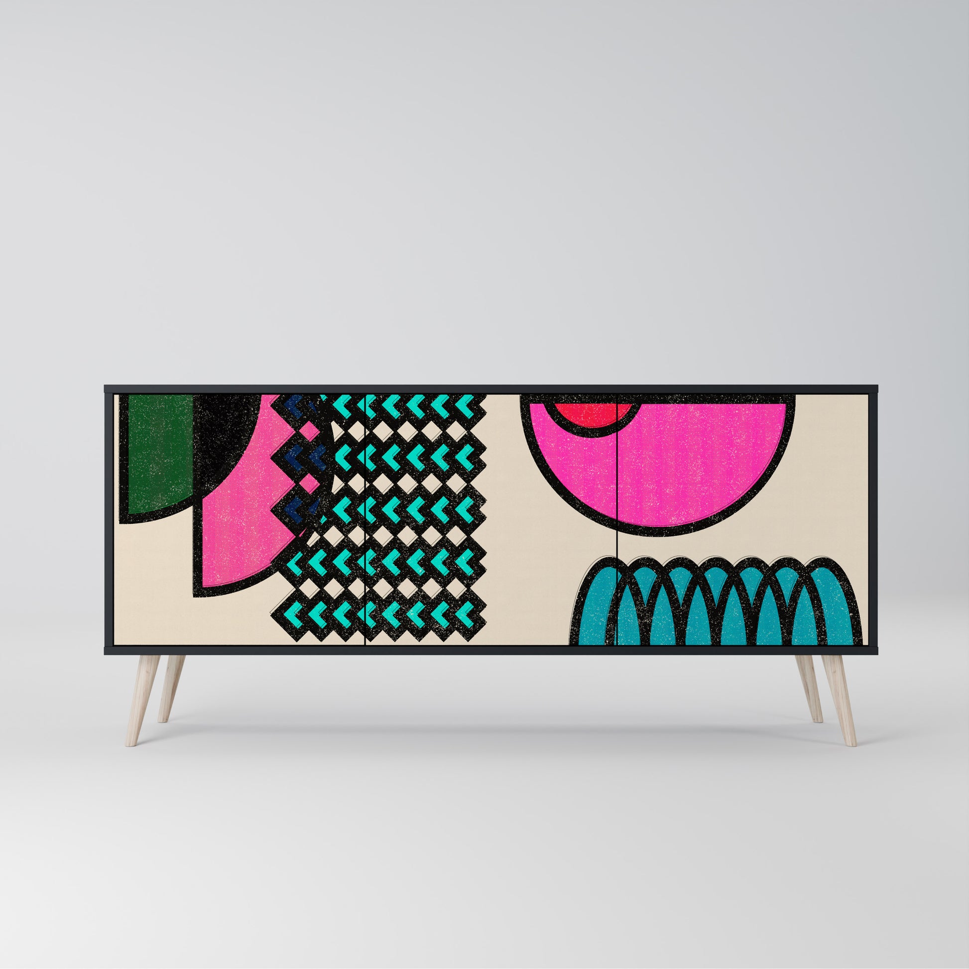 Aparador GEOMETRIC RHAPSODY de 3 puertas en acabado negro