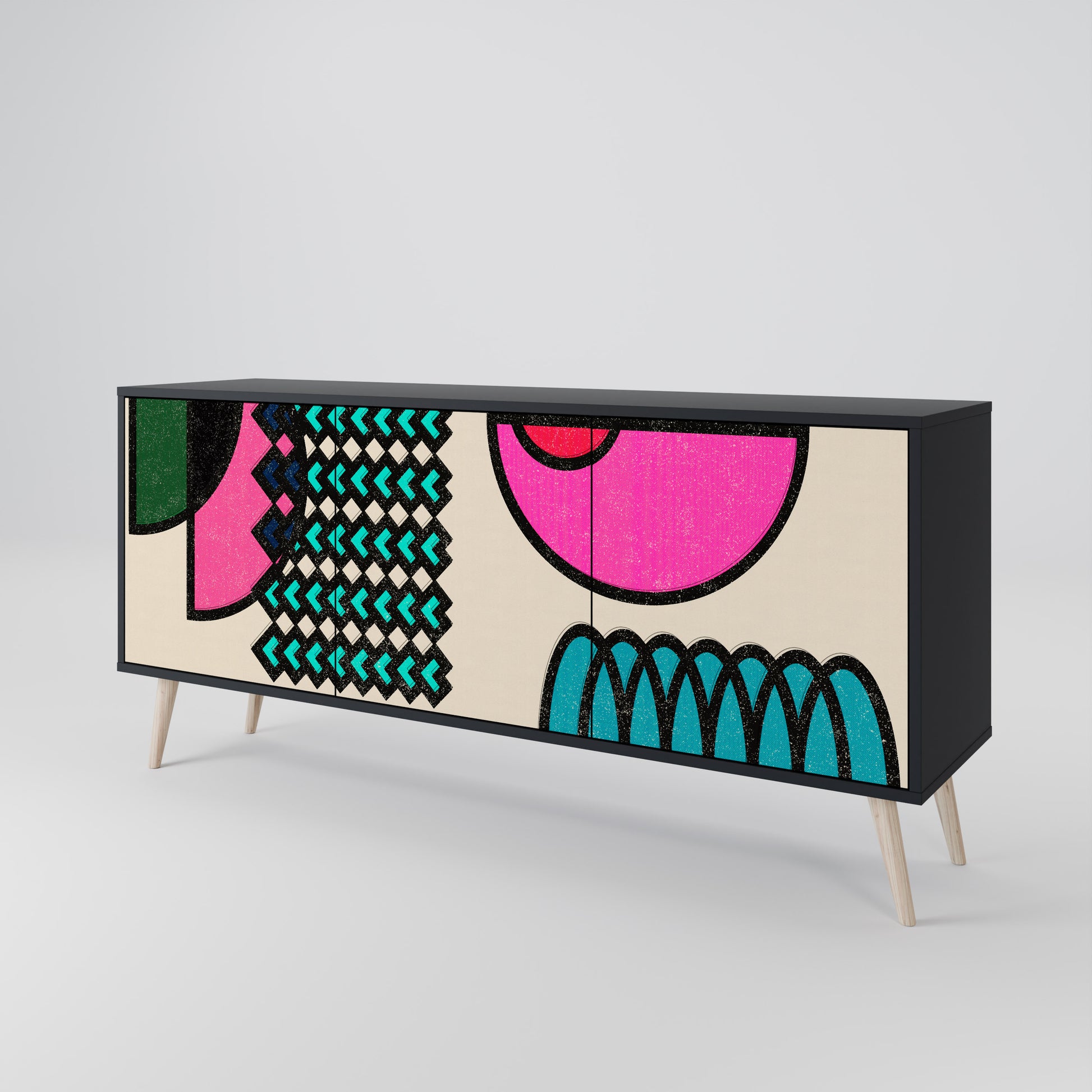 Aparador GEOMETRIC RHAPSODY de 3 puertas en acabado negro