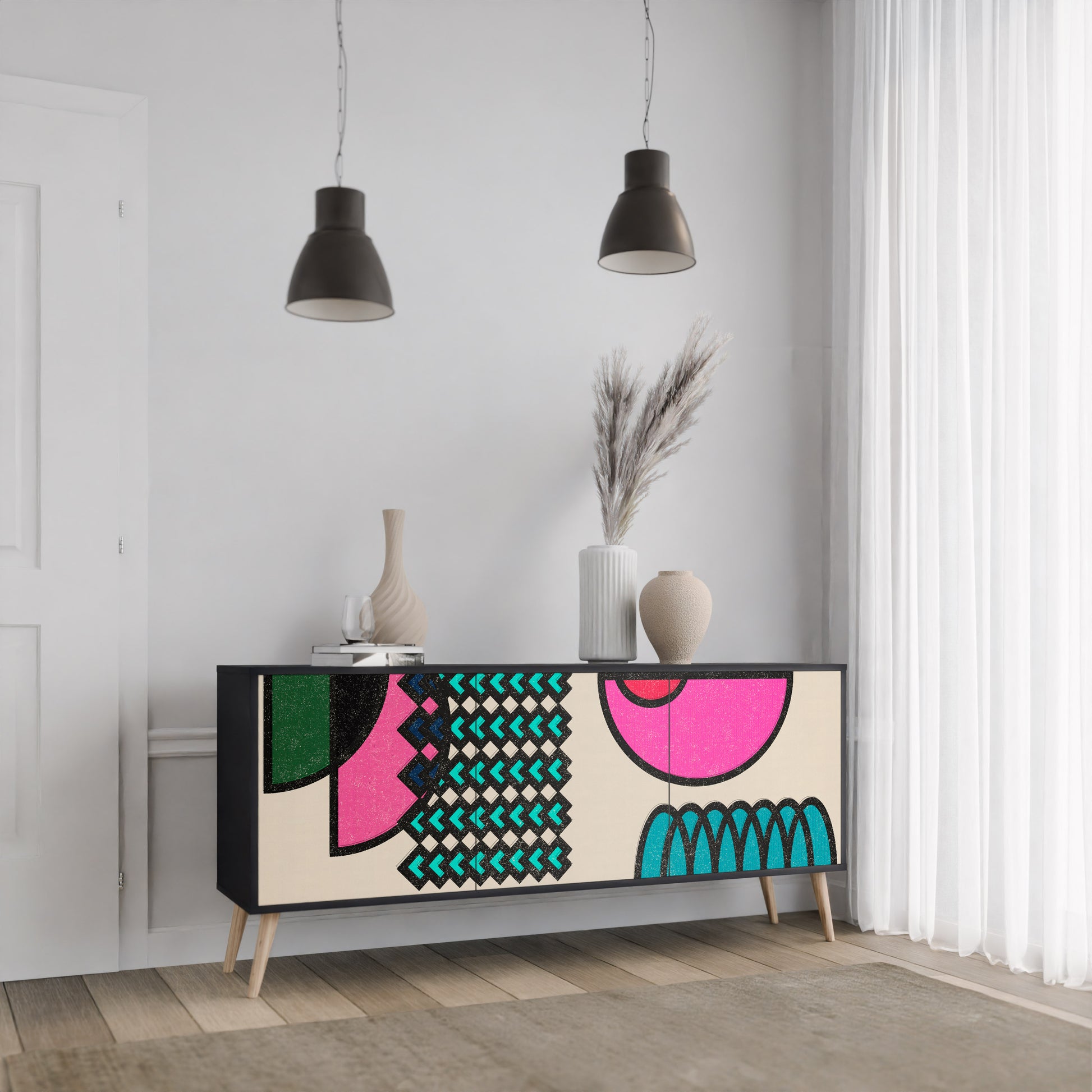 Aparador GEOMETRIC RHAPSODY de 3 puertas en acabado negro