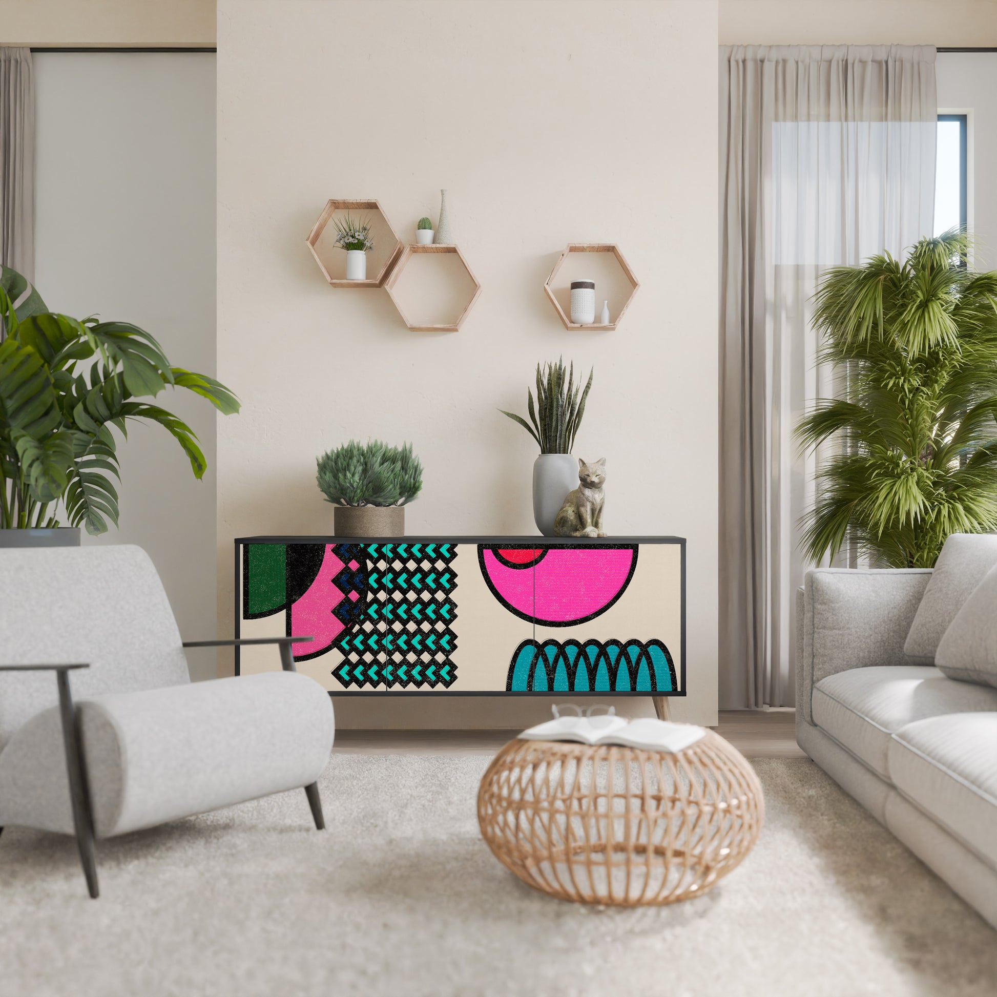 Aparador GEOMETRIC RHAPSODY de 3 puertas en acabado negro