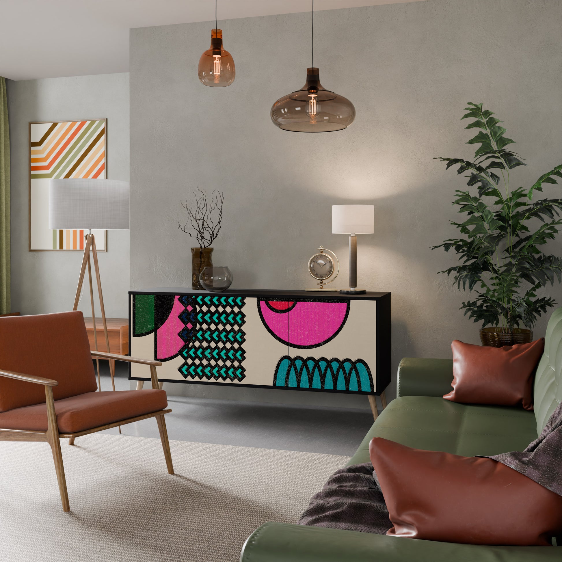 Aparador GEOMETRIC RHAPSODY de 3 puertas en acabado negro