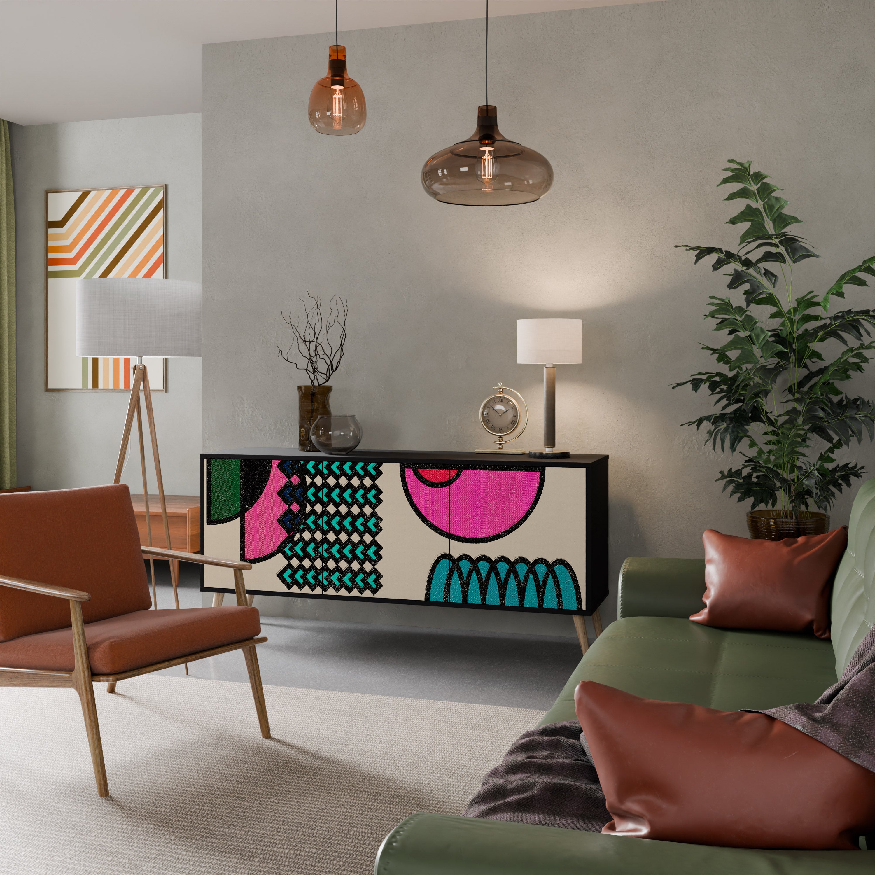 Aparador GEOMETRIC RHAPSODY de 3 puertas en acabado negro