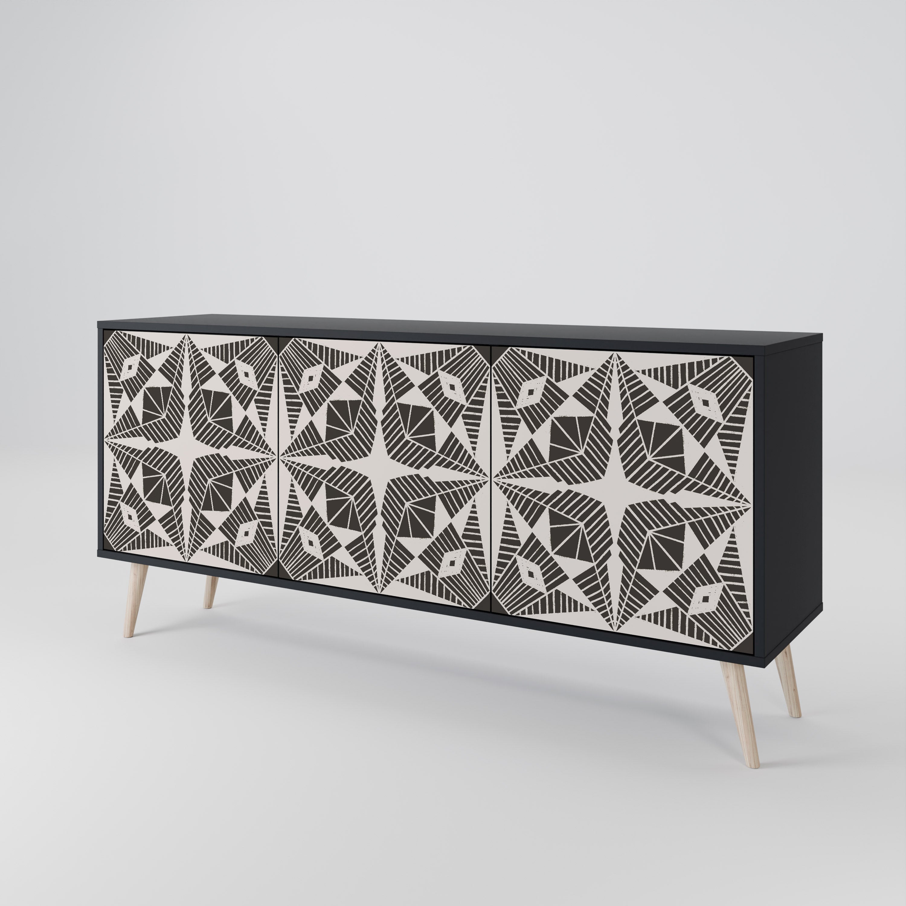 MONOCHROME NEXUS 3-Door Sideboard in Black Finish