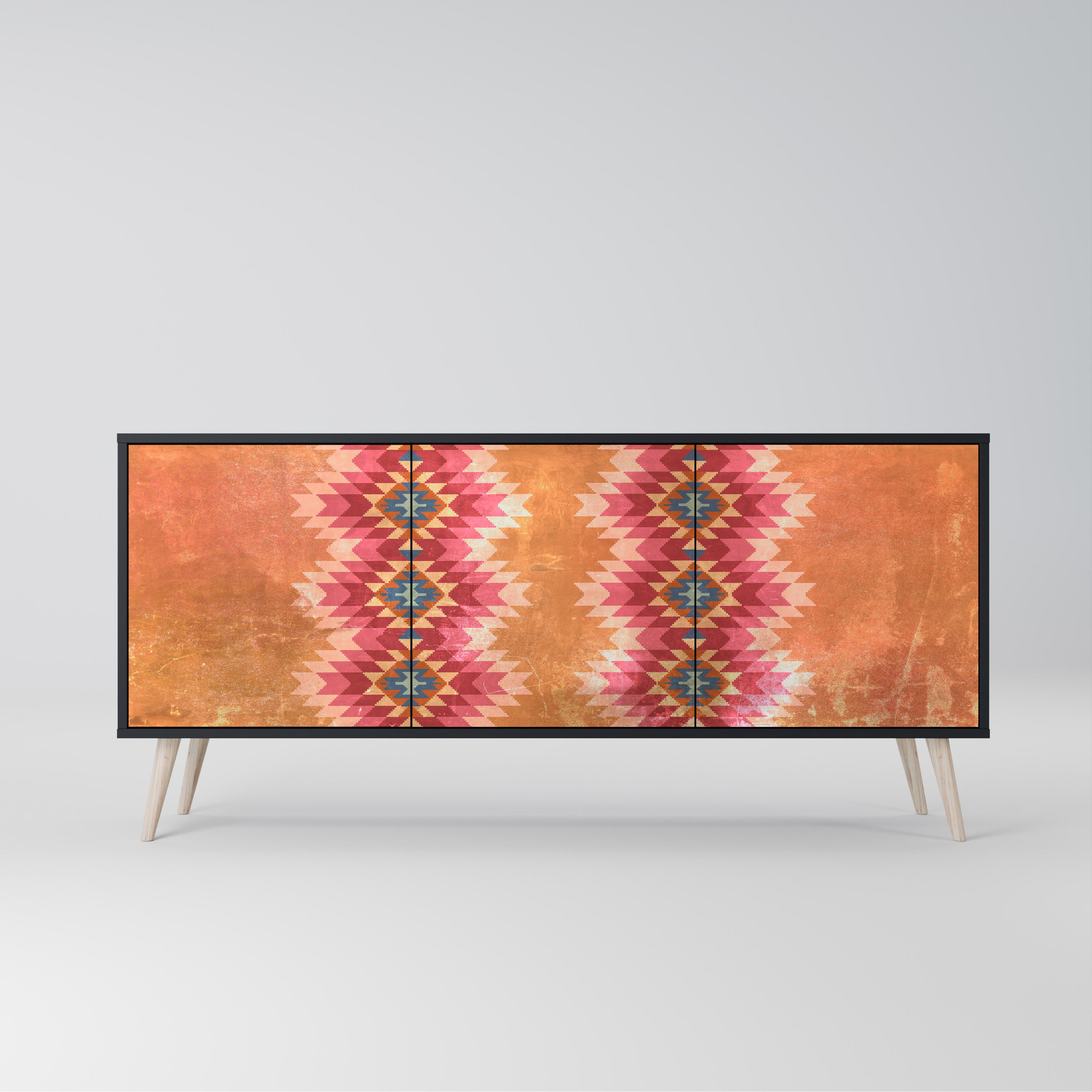 INDIAN FOLK 3-Door Sideboard in Black Finish