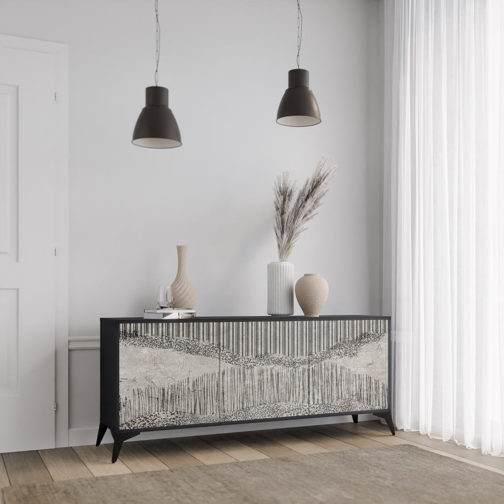 GRAIN LINES 3-Door Sideboard in Black Finish