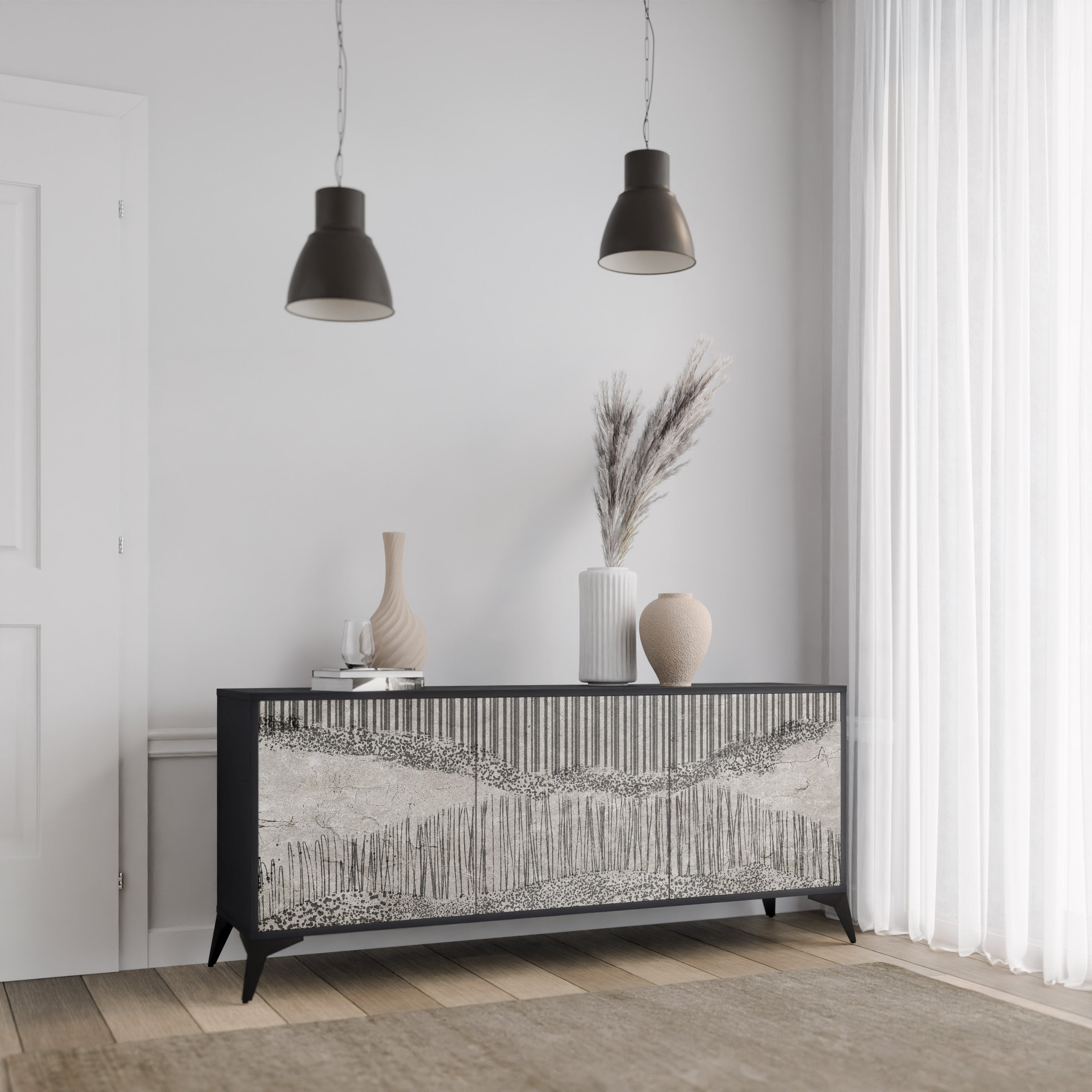 GRAIN LINES 3-Door Sideboard in Black Finish