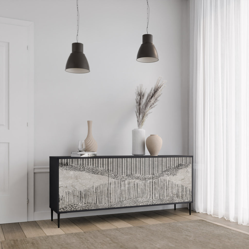 GRAIN LINES 3-Door Sideboard in Black Finish