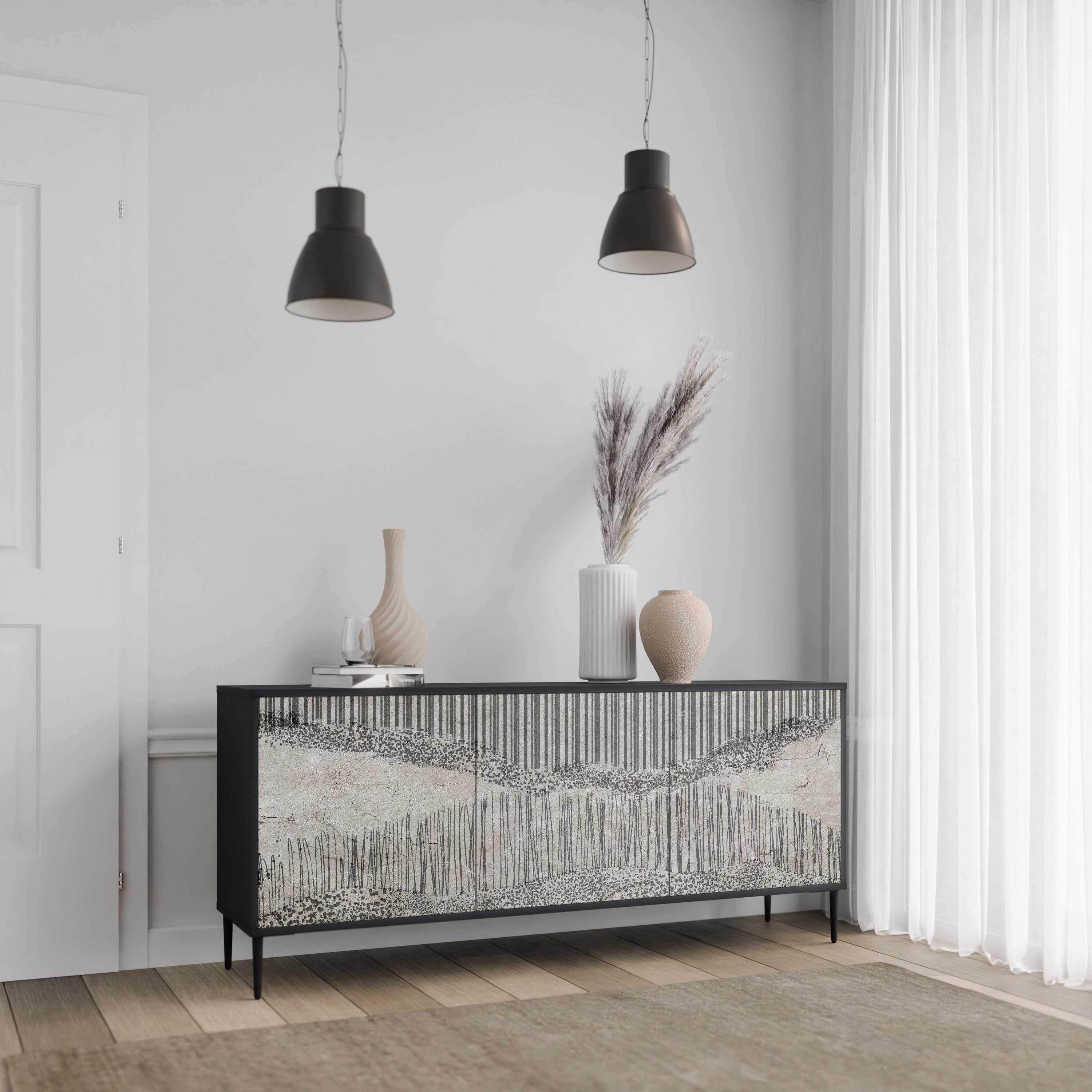 GRAIN LINES 3-Door Sideboard in Black Finish