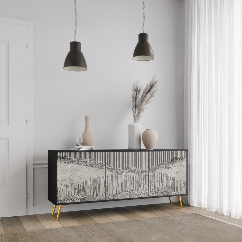 GRAIN LINES 3-Door Sideboard in Black Finish