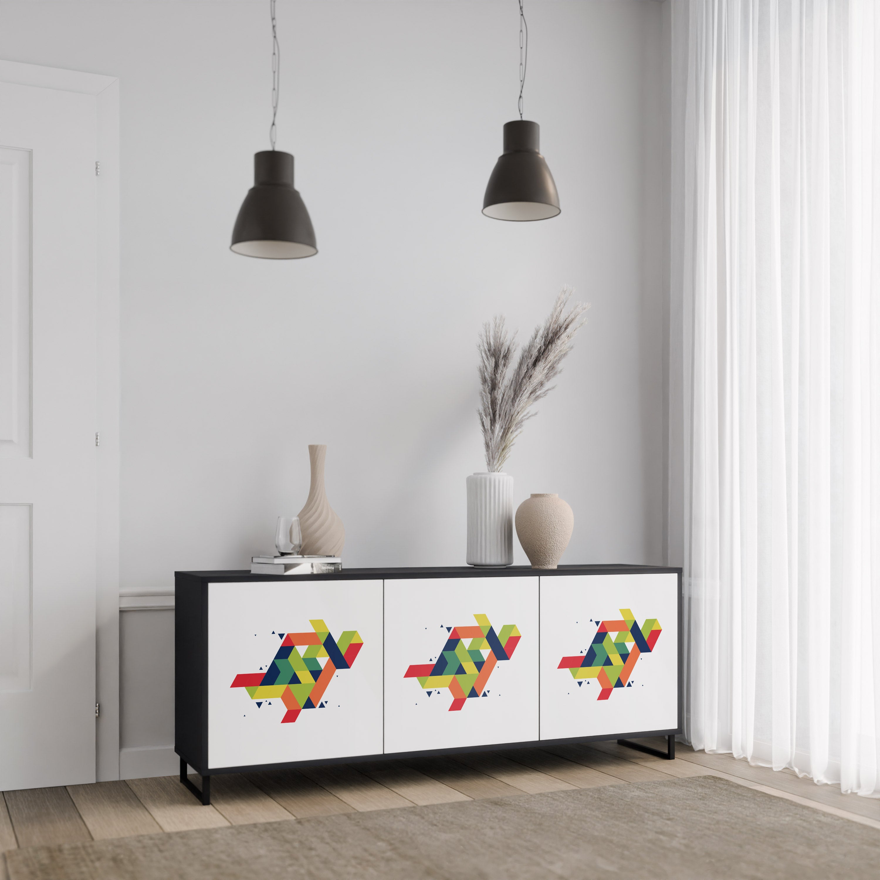 FUTURE SIGN 3-Door Sideboard in Black Finish