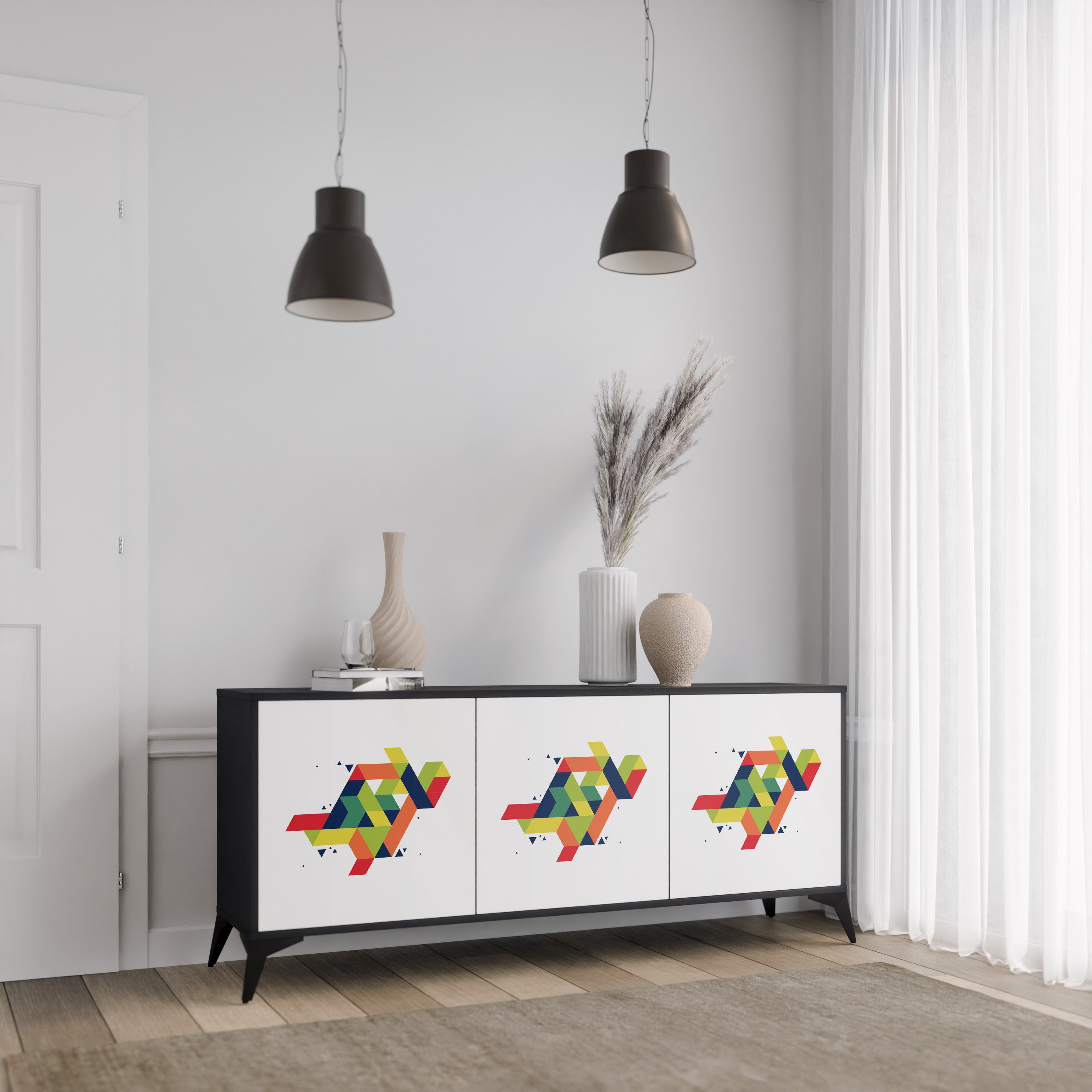 FUTURE SIGN 3-Door Sideboard in Black Finish