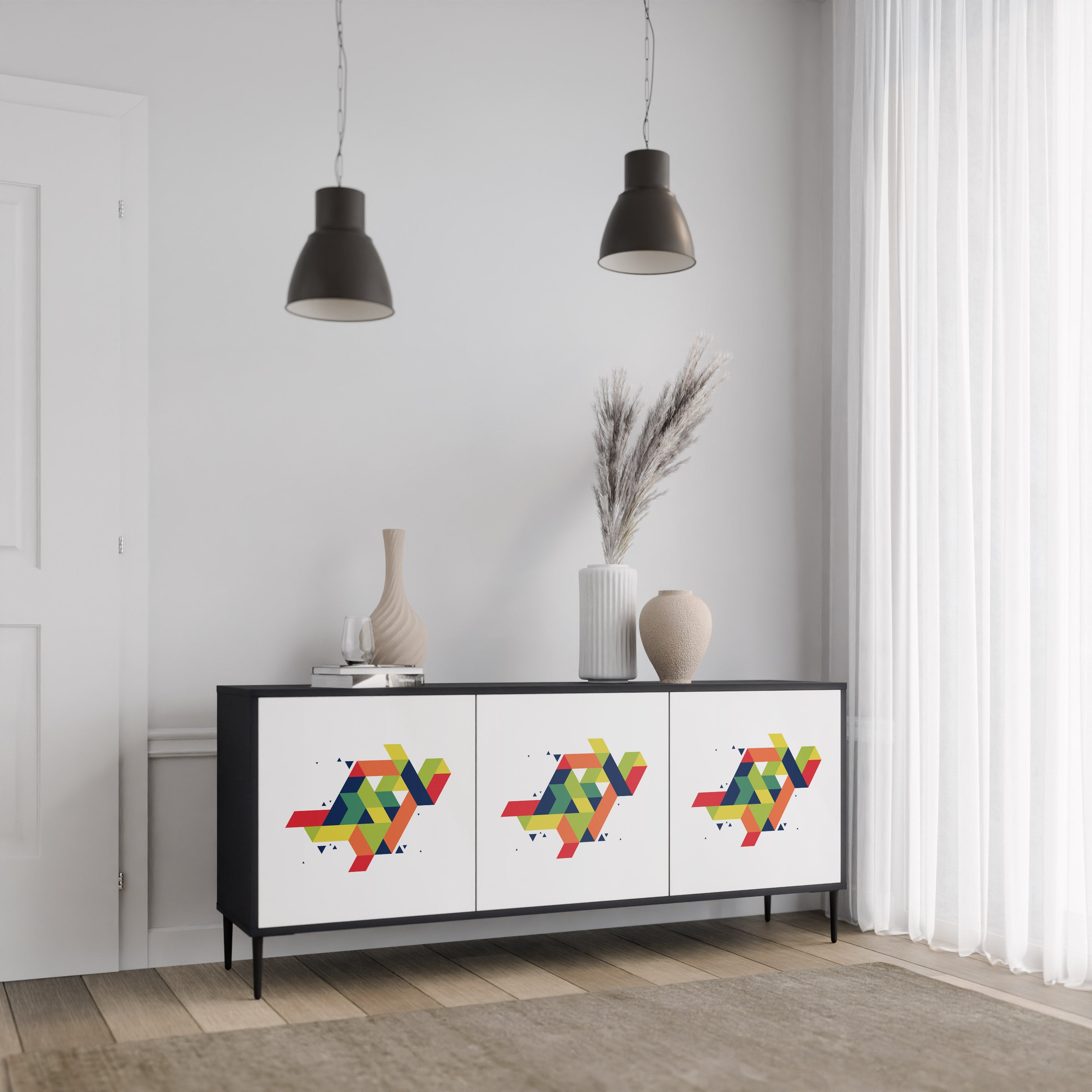 FUTURE SIGN 3-Door Sideboard in Black Finish