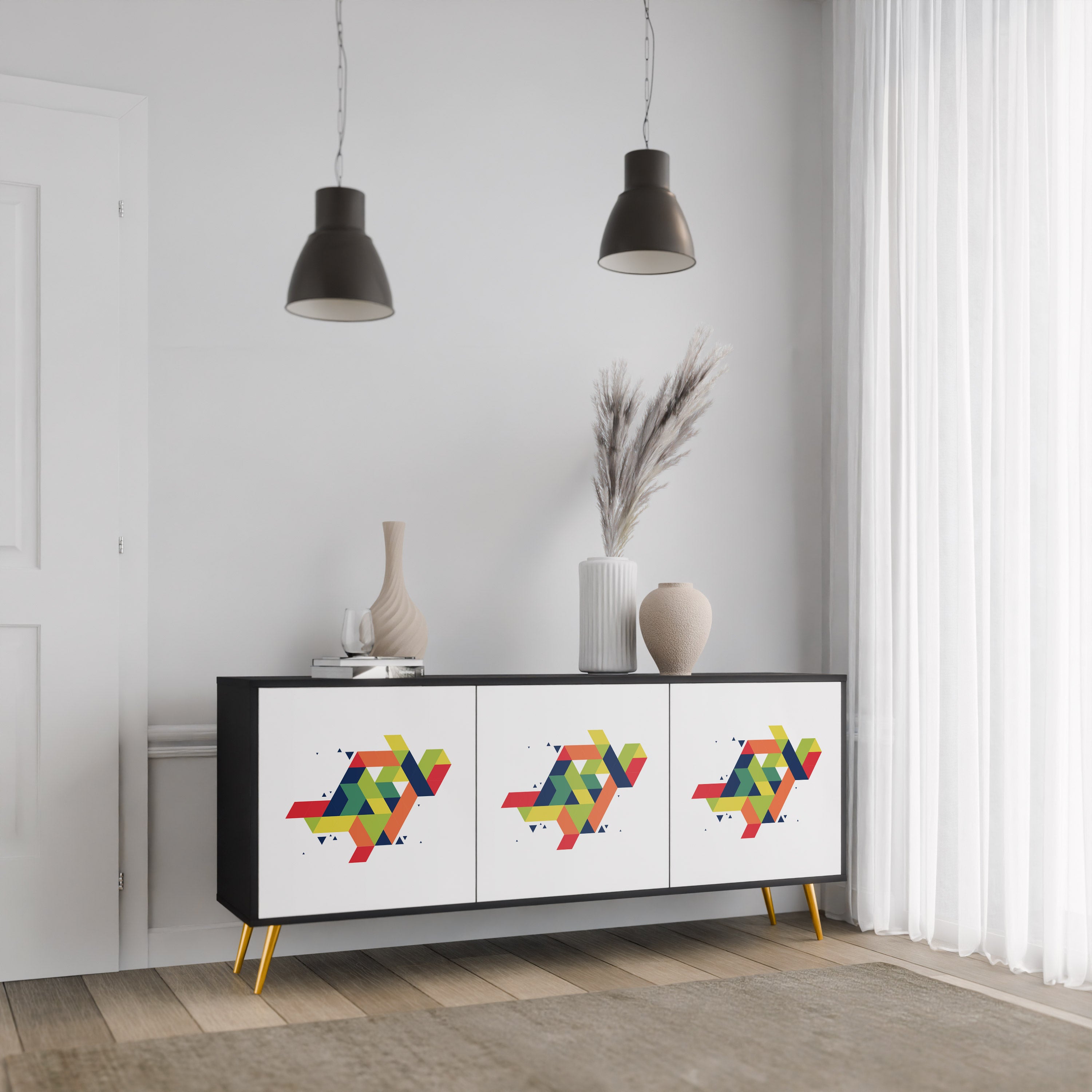 FUTURE SIGN 3-Door Sideboard in Black Finish