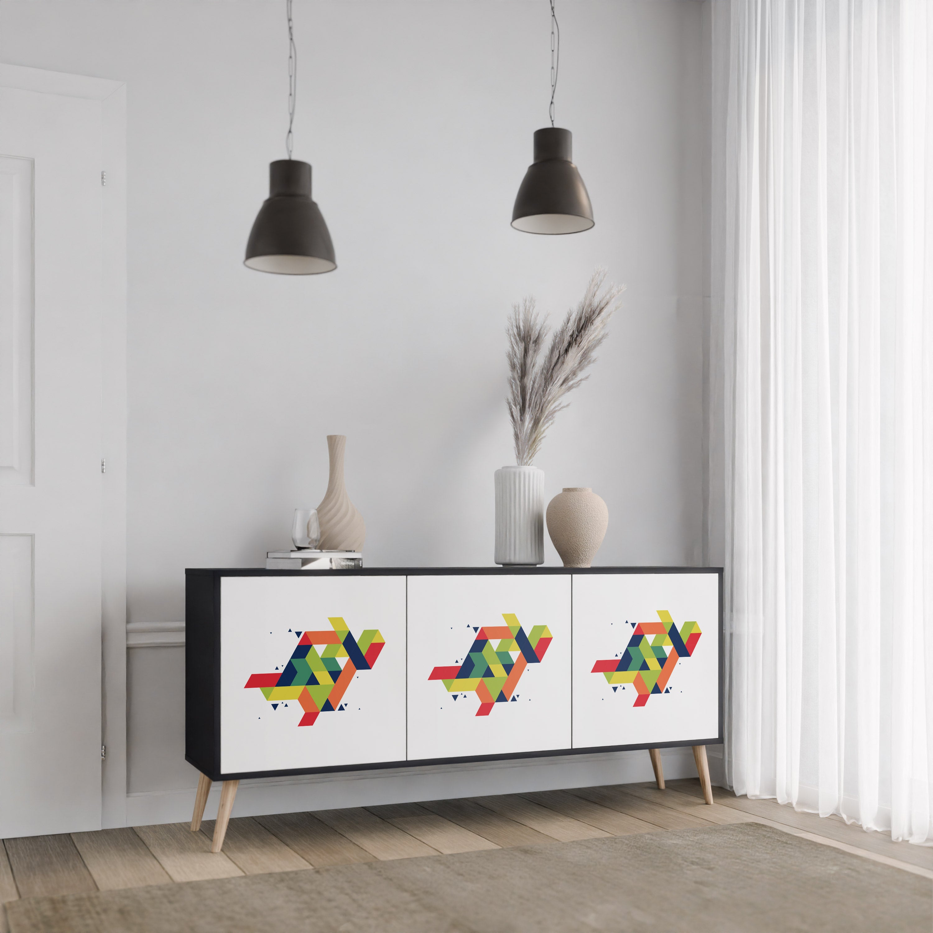 FUTURE SIGN 3-Door Sideboard in Black Finish