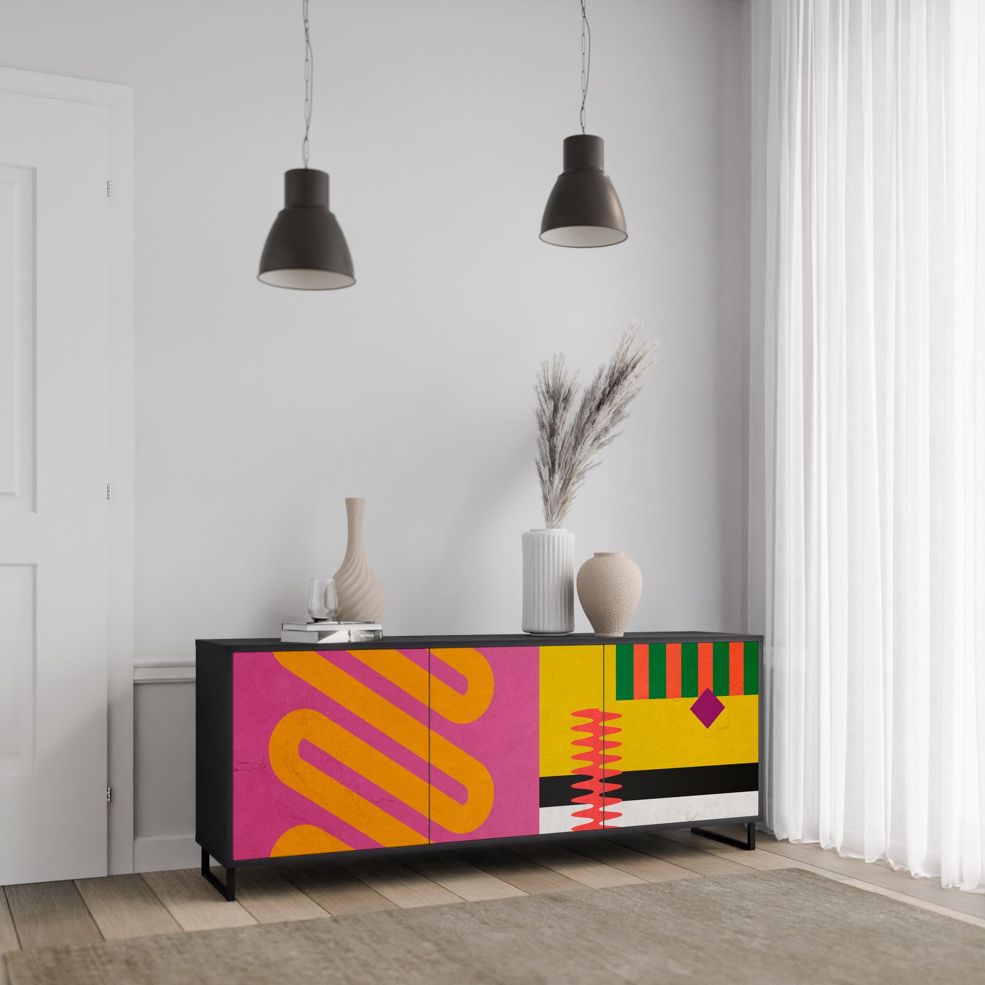 Aparador VIVID ART de 3 puertas con acabado negro