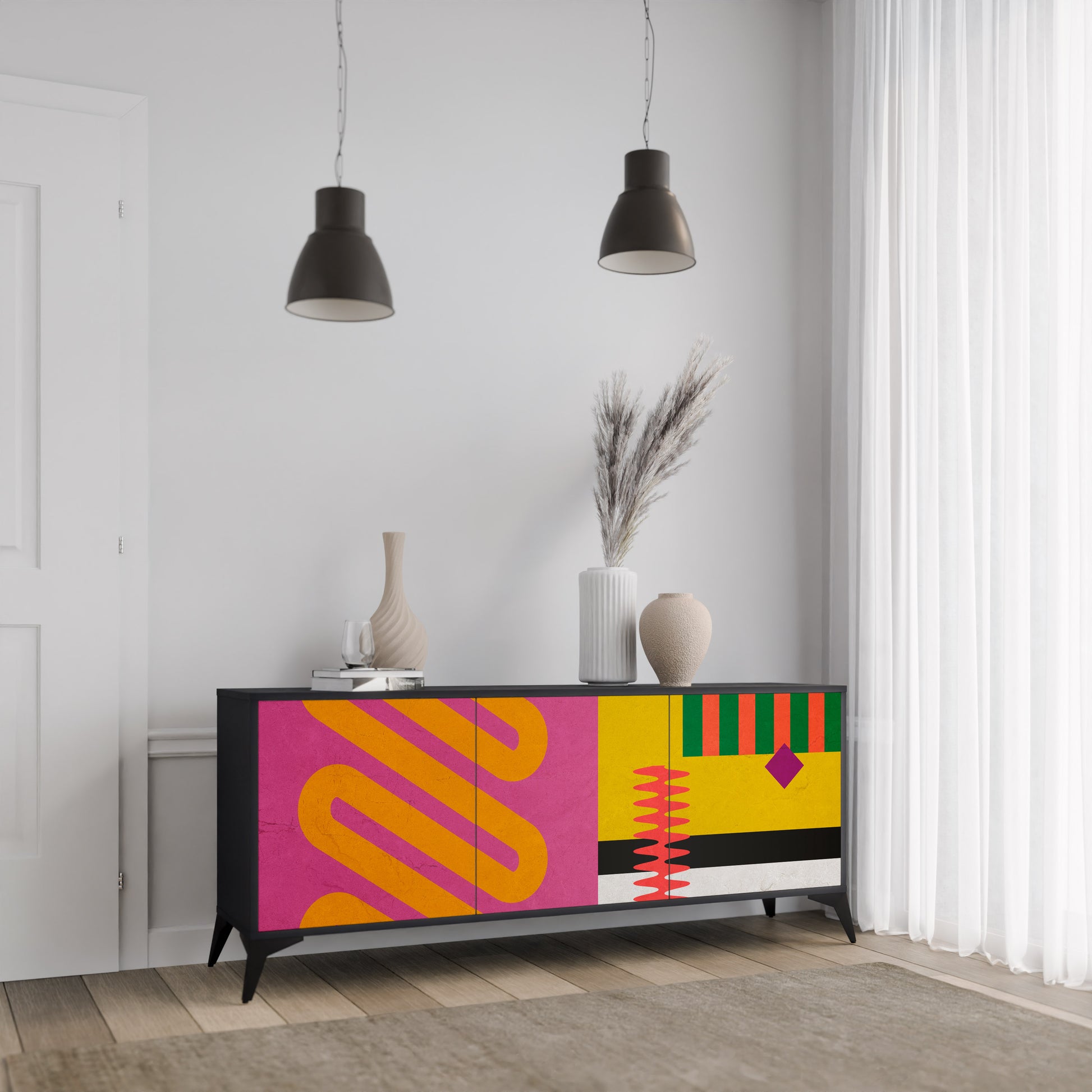 Aparador VIVID ART de 3 puertas con acabado negro