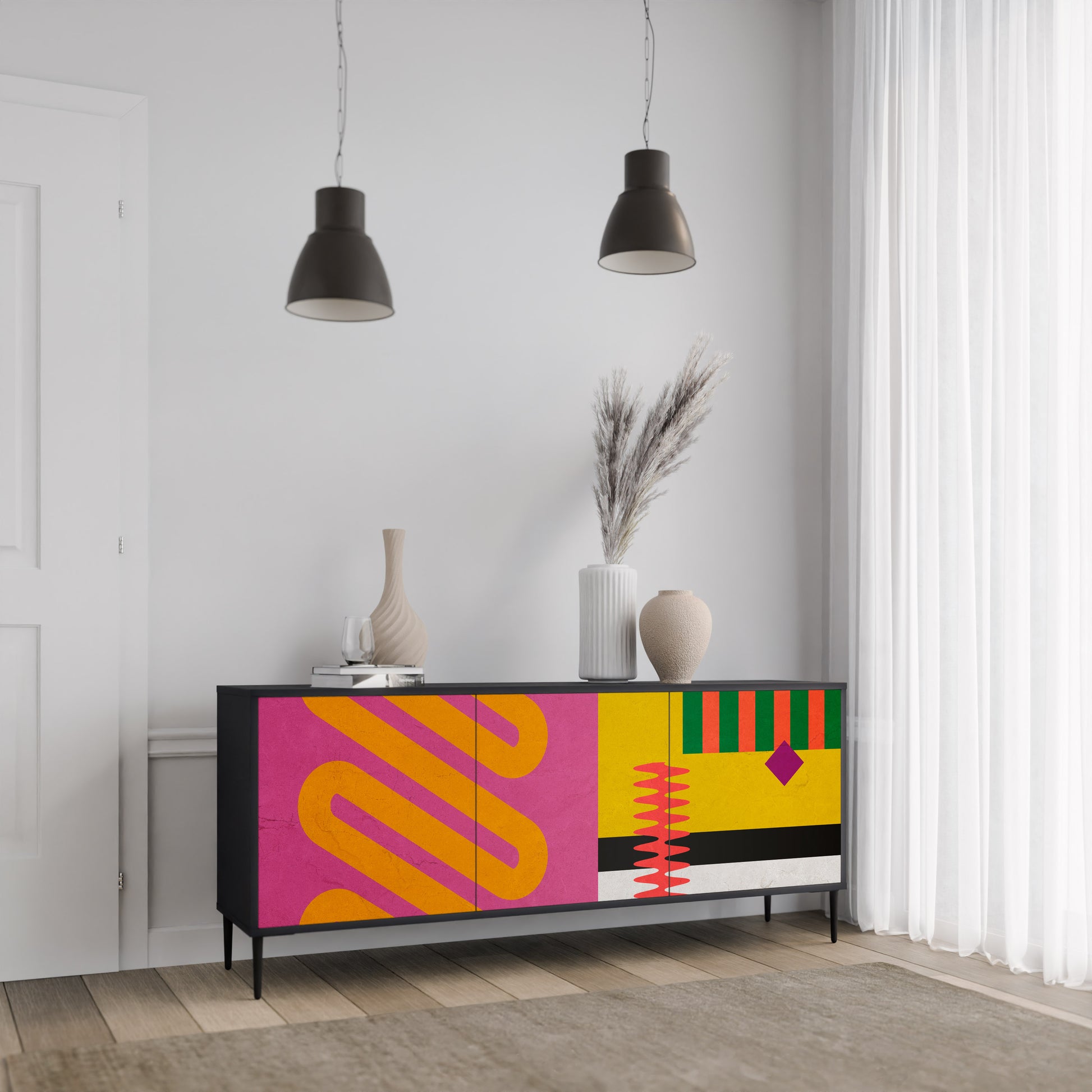 Aparador VIVID ART de 3 puertas con acabado negro
