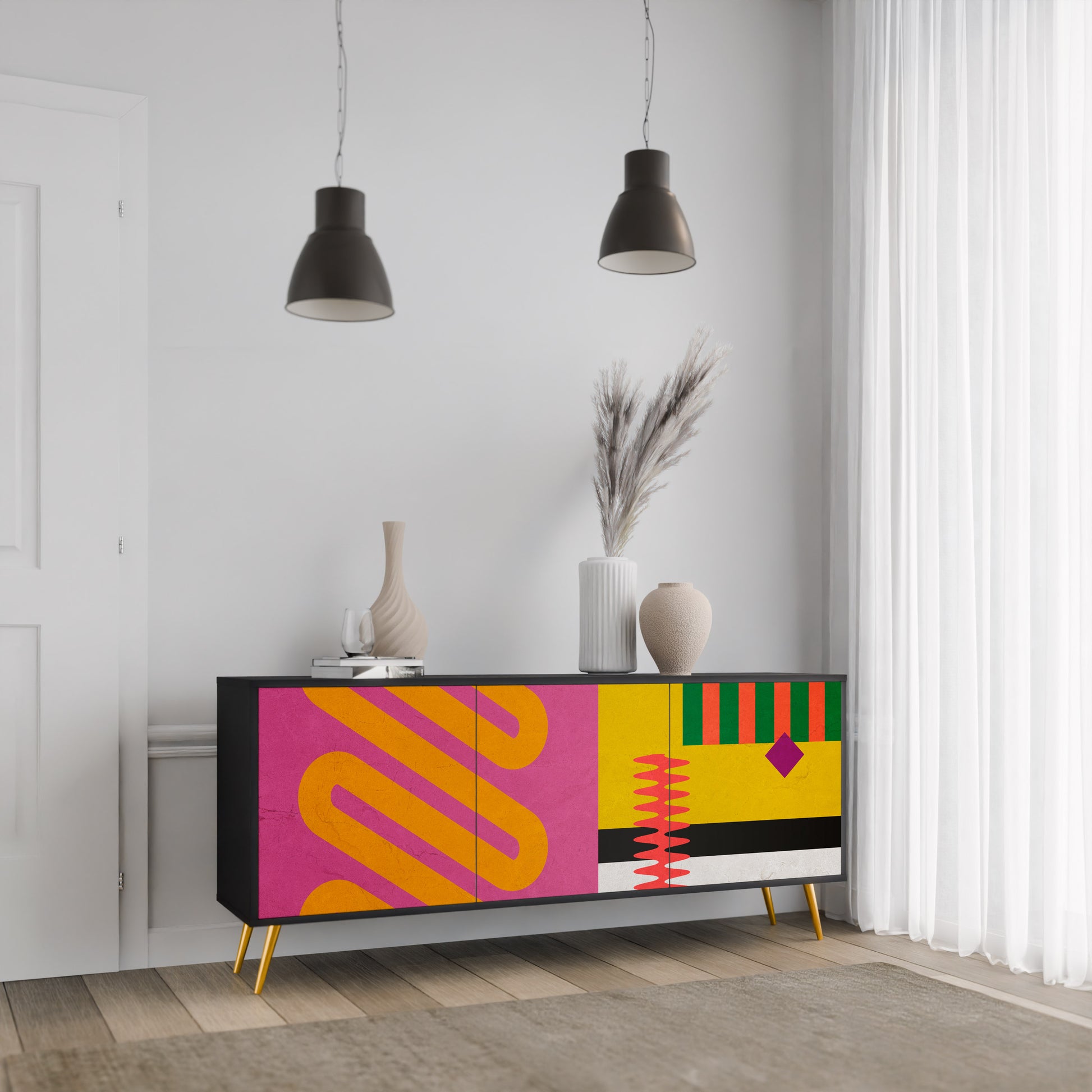 Aparador VIVID ART de 3 puertas con acabado negro
