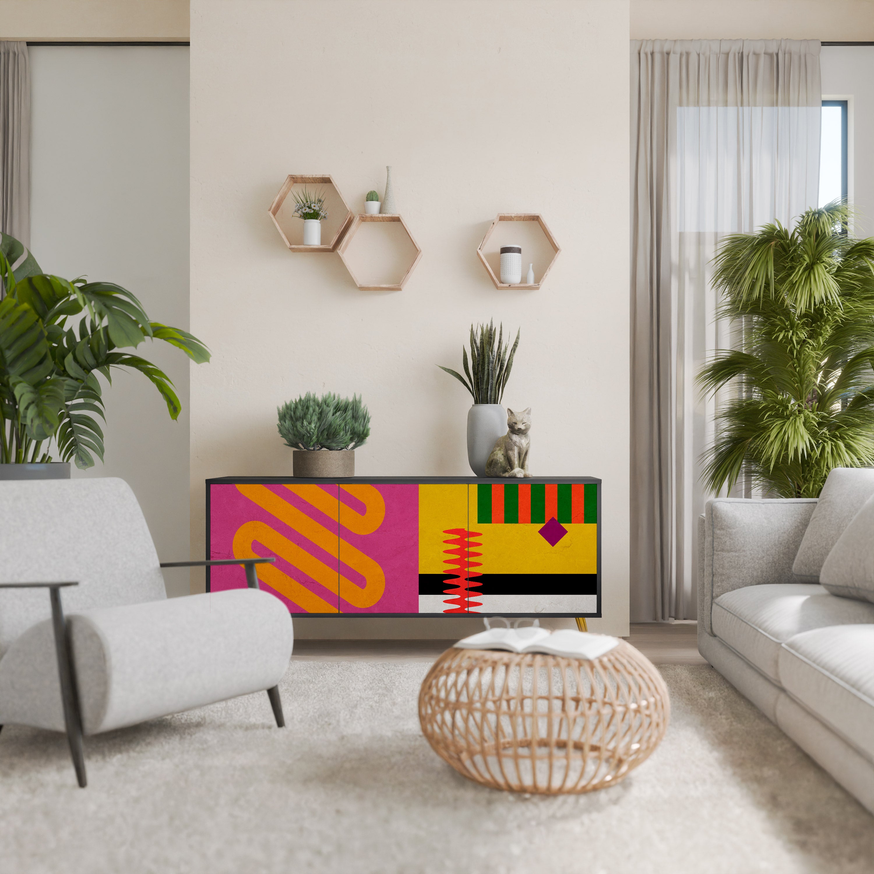 Aparador VIVID ART de 3 puertas con acabado negro