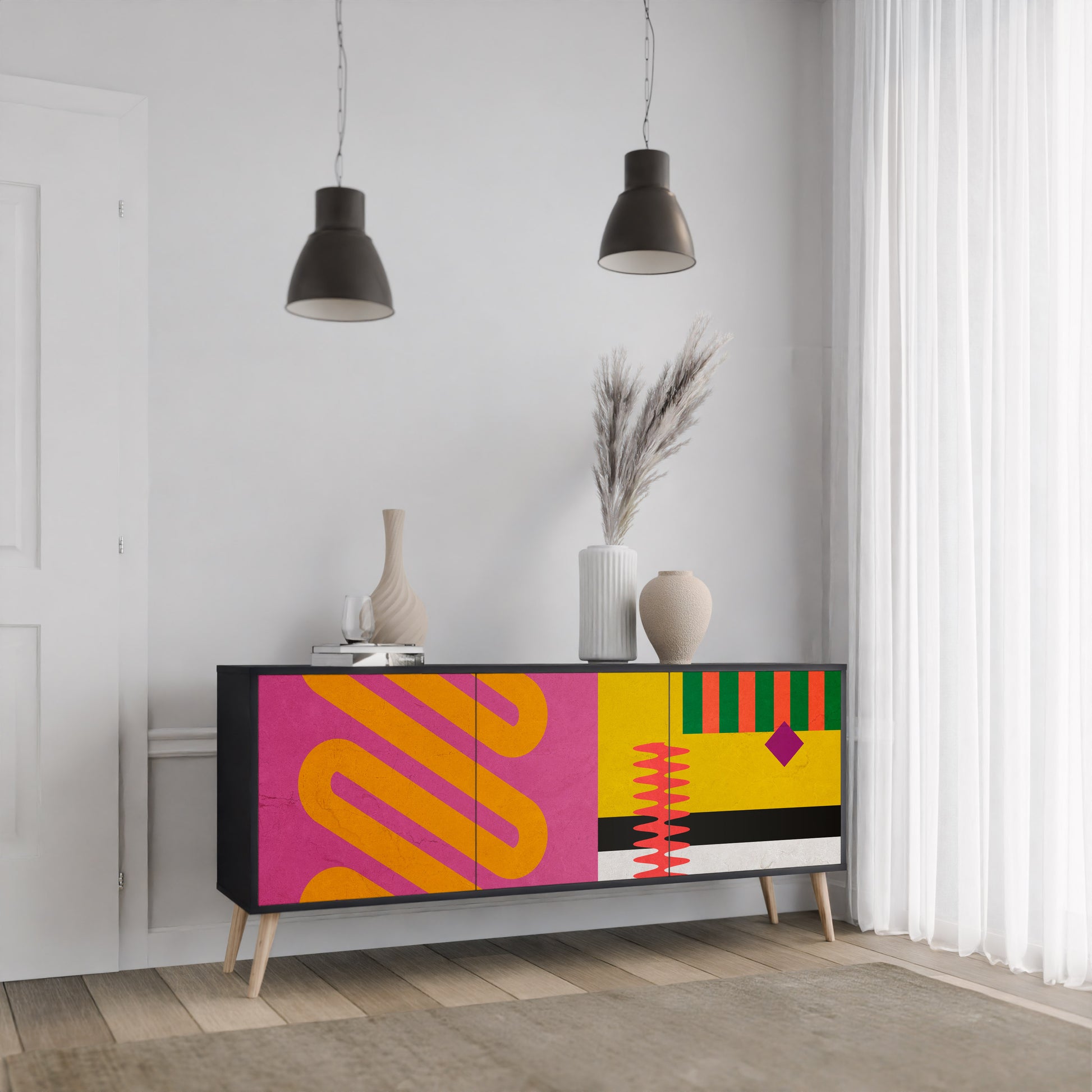 Aparador VIVID ART de 3 puertas con acabado negro