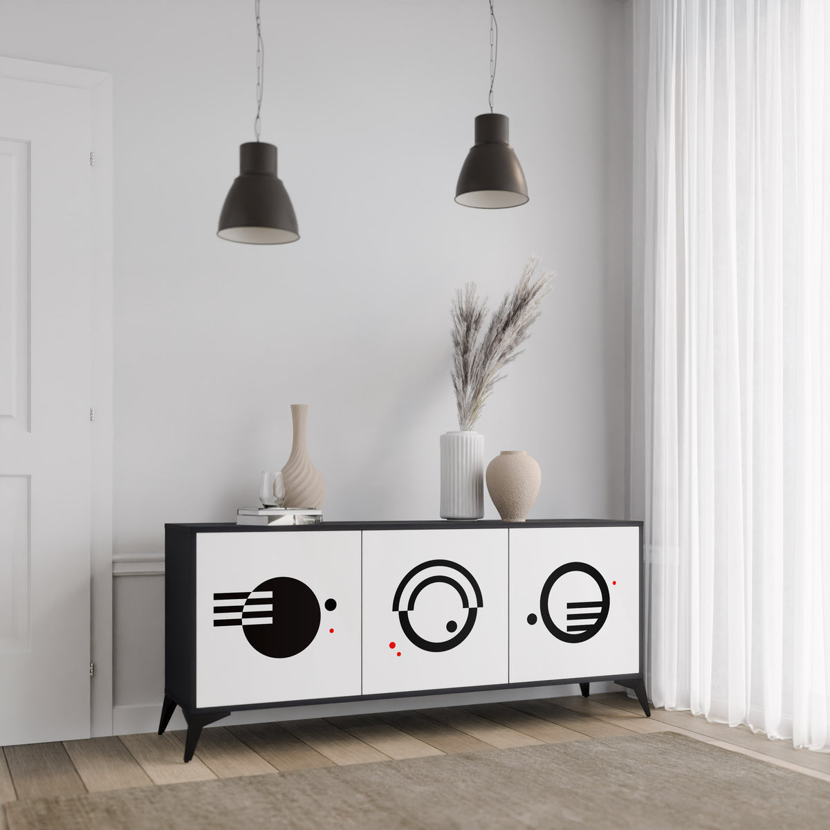 BLACK AND WHITE COMBINATION Aparador de 3 Puertas