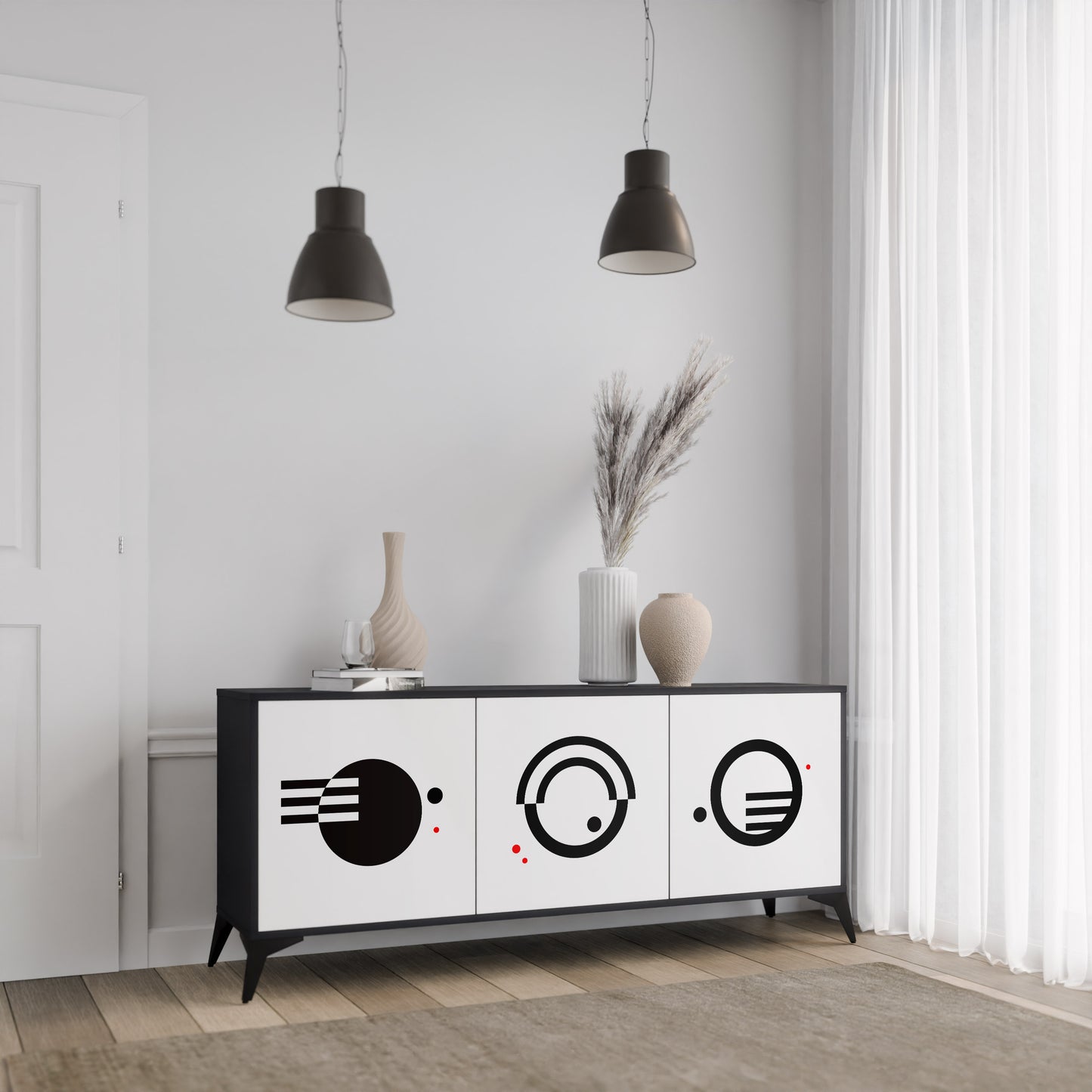 BLACK AND WHITE COMBINATION Aparador de 3 Puertas