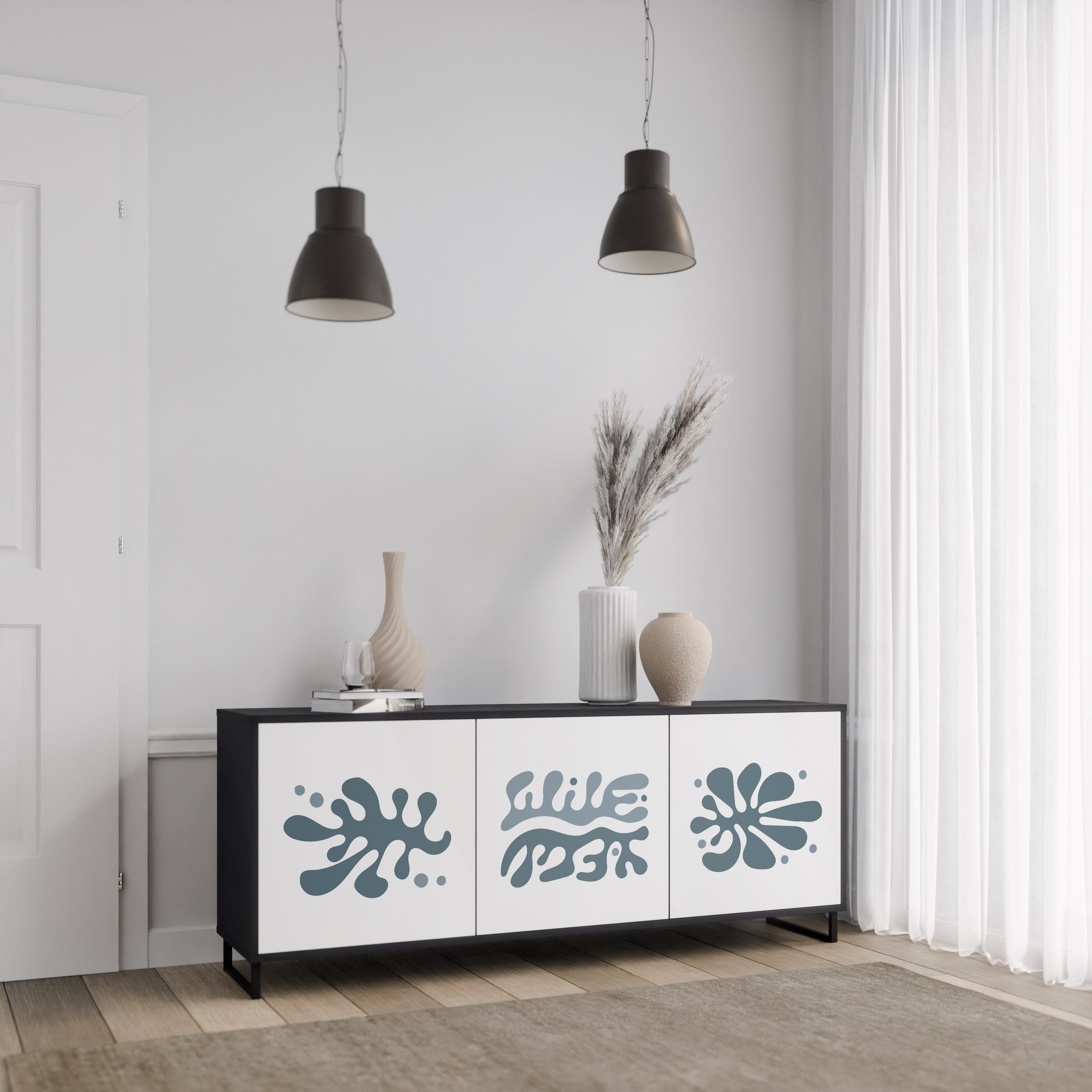 WONDERLAND VEGETATION 3-Door Sideboard in Black Finish