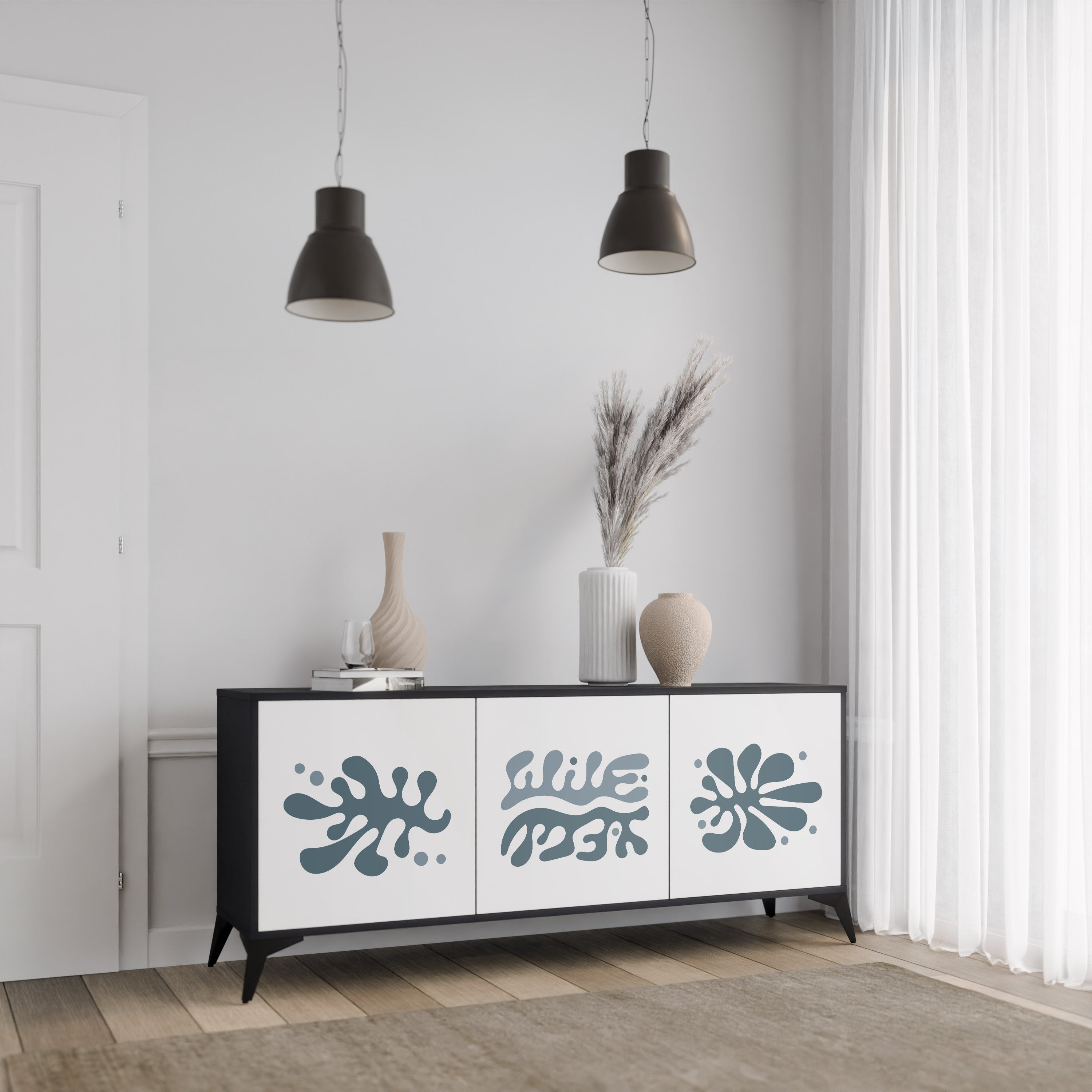 WONDERLAND VEGETATION 3-Door Sideboard in Black Finish