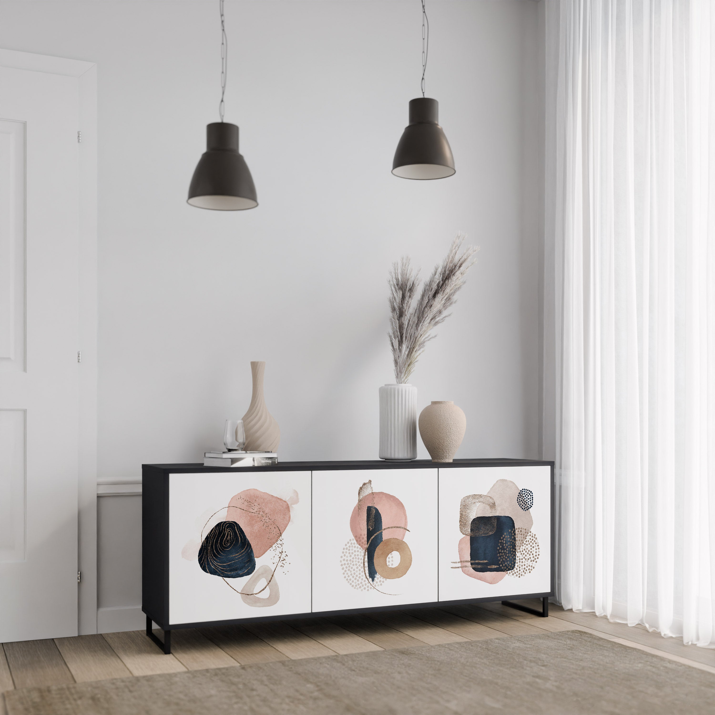 COLORFUL SHAPES 3-Door Sideboard in Black Finish