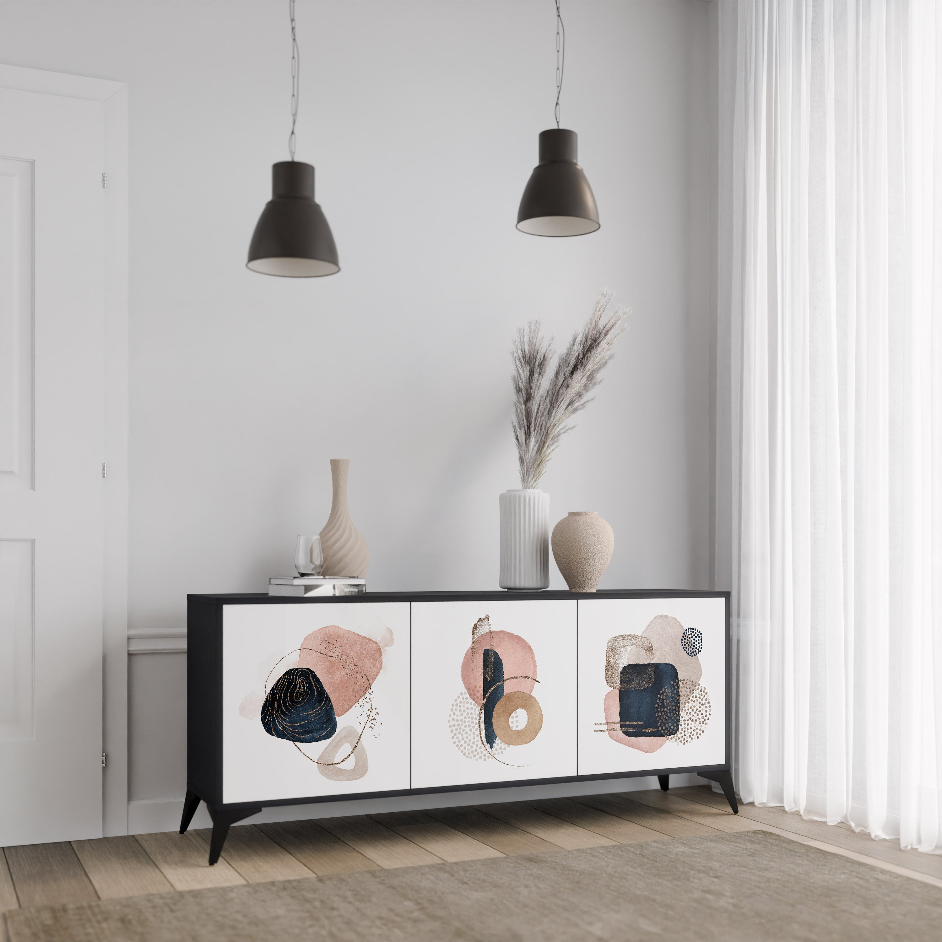 COLORFUL SHAPES 3-Door Sideboard in Black Finish