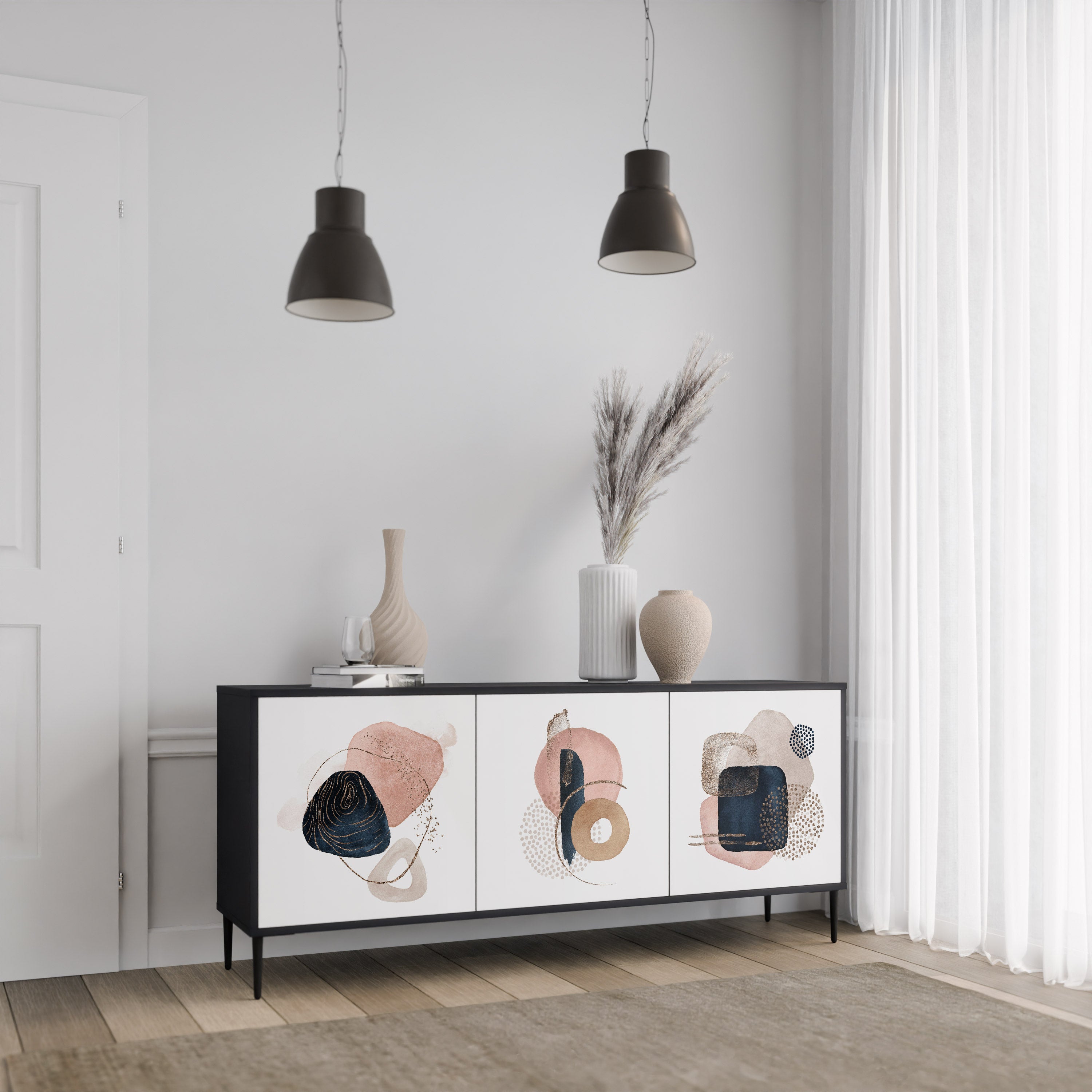 COLORFUL SHAPES 3-Door Sideboard in Black Finish