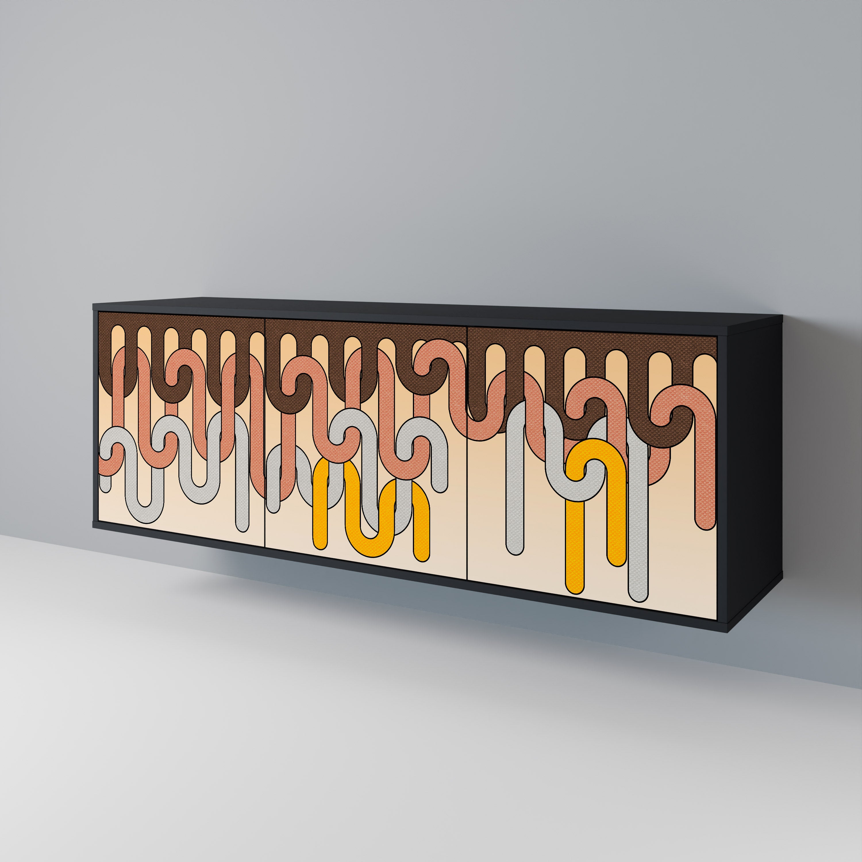 COLORFUL STRINGS 3-Door Sideboard in Black Finish