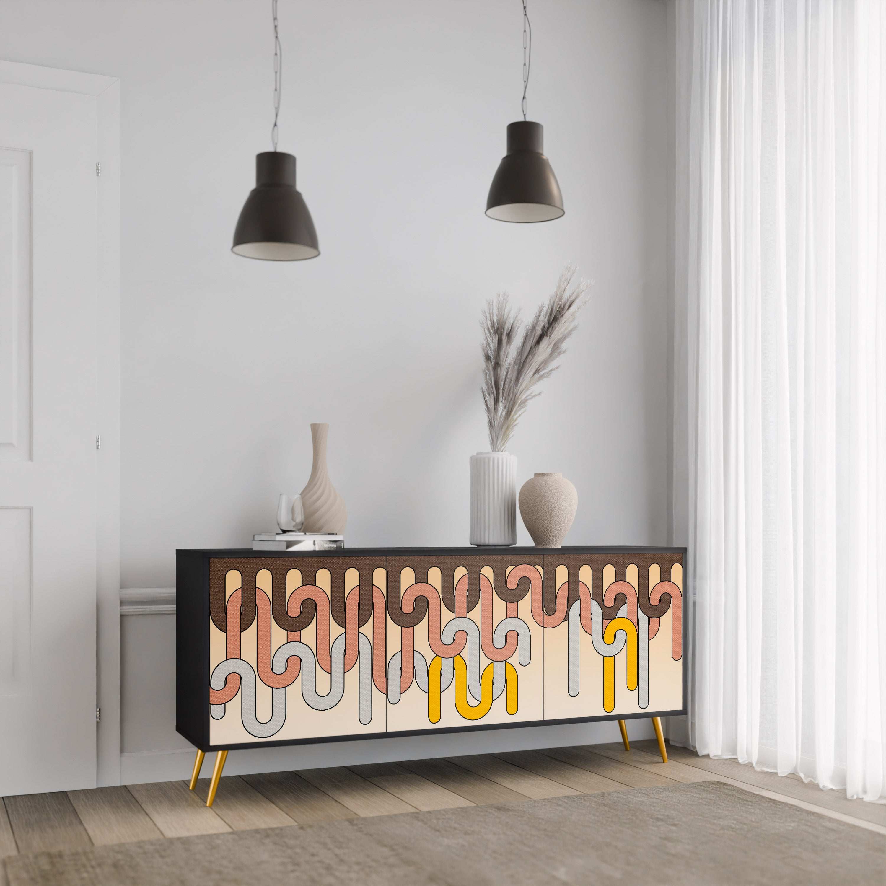 COLORFUL STRINGS 3-Door Sideboard in Black Finish