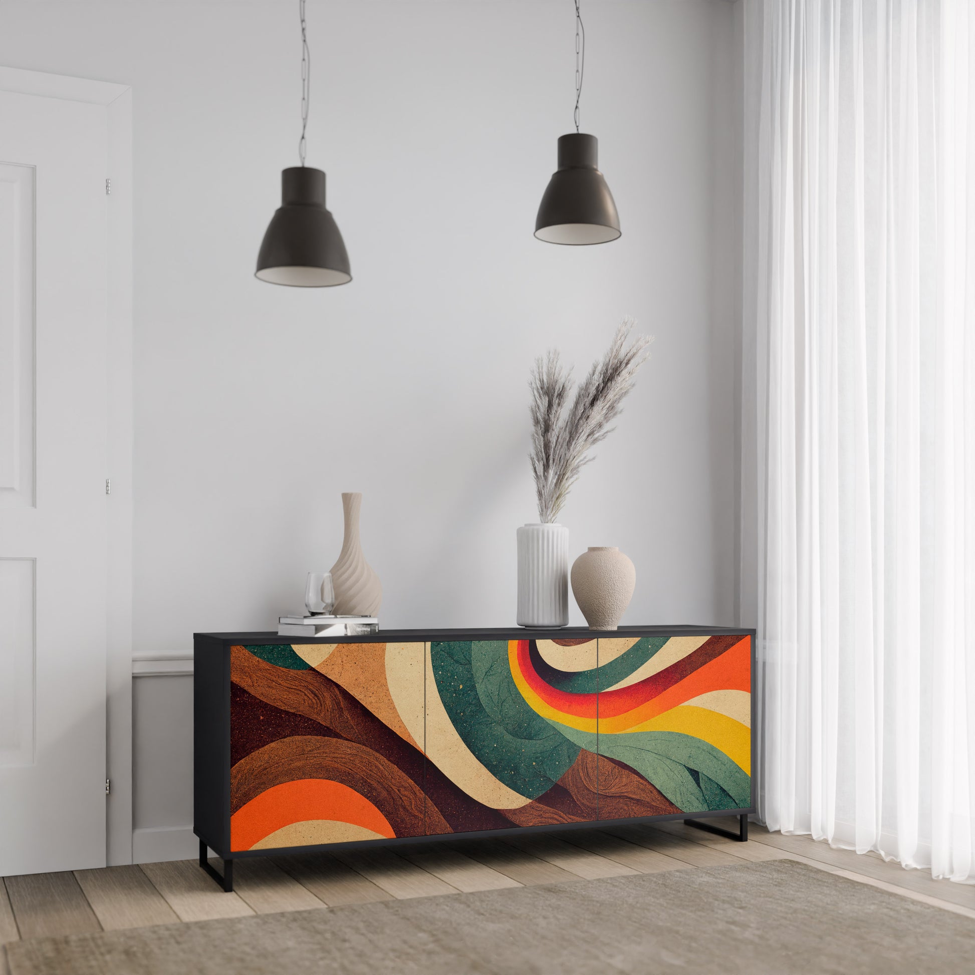 Aparador de 3 puertas COLORFUL STRANDS en acabado negro