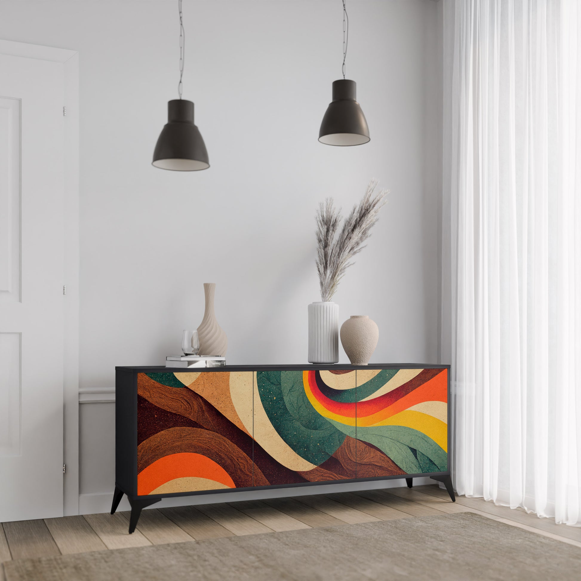 Aparador de 3 puertas COLORFUL STRANDS en acabado negro