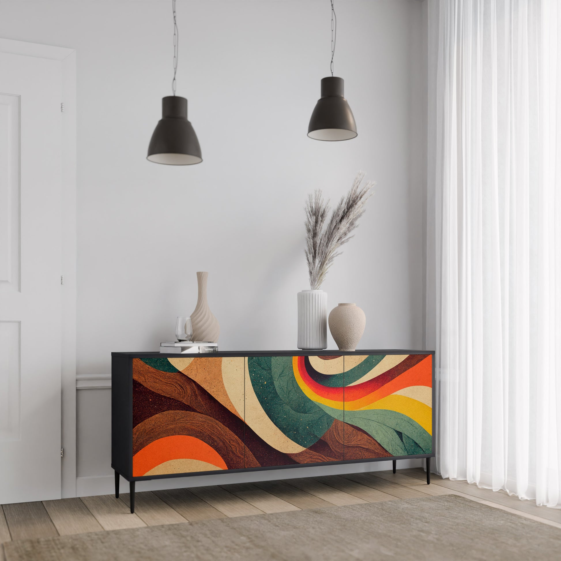 Aparador de 3 puertas COLORFUL STRANDS en acabado negro