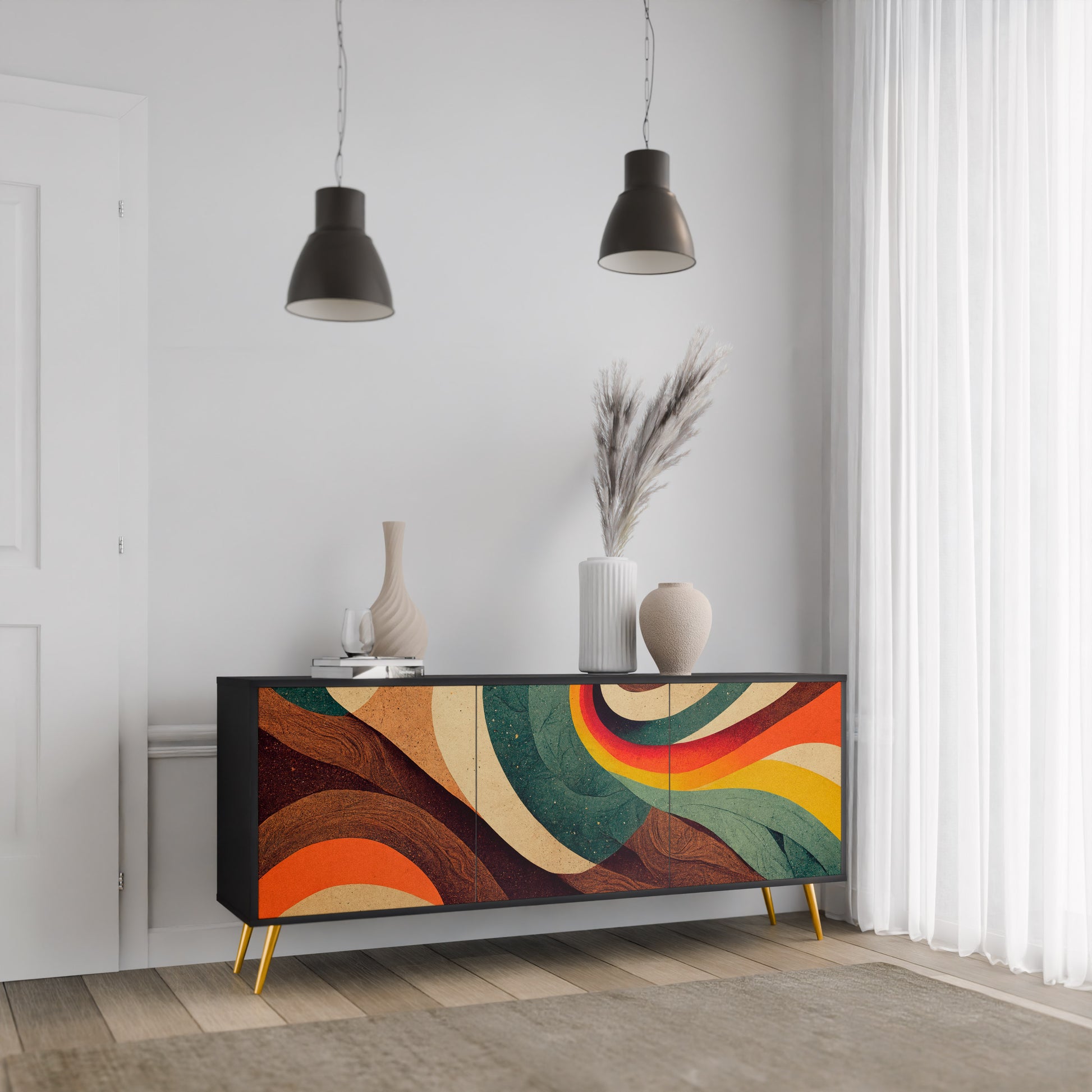 Aparador de 3 puertas COLORFUL STRANDS en acabado negro