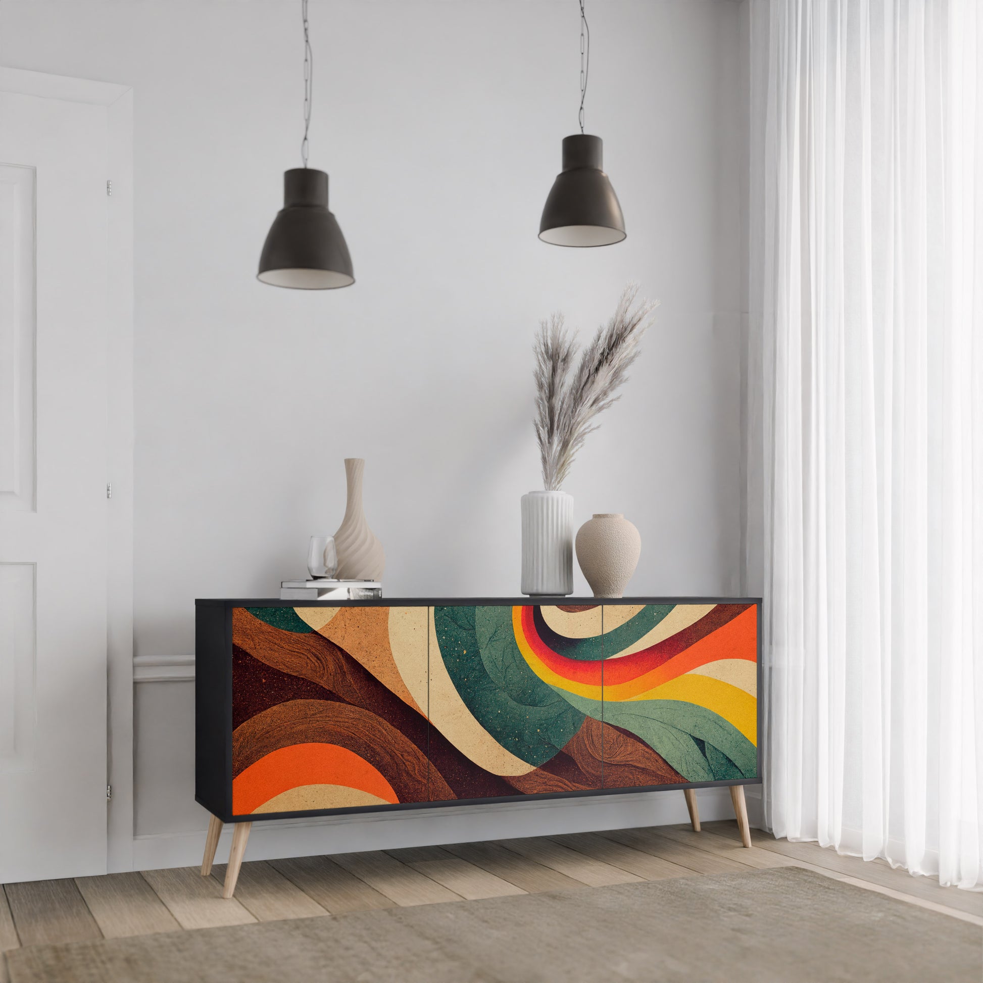 Aparador de 3 puertas COLORFUL STRANDS en acabado negro