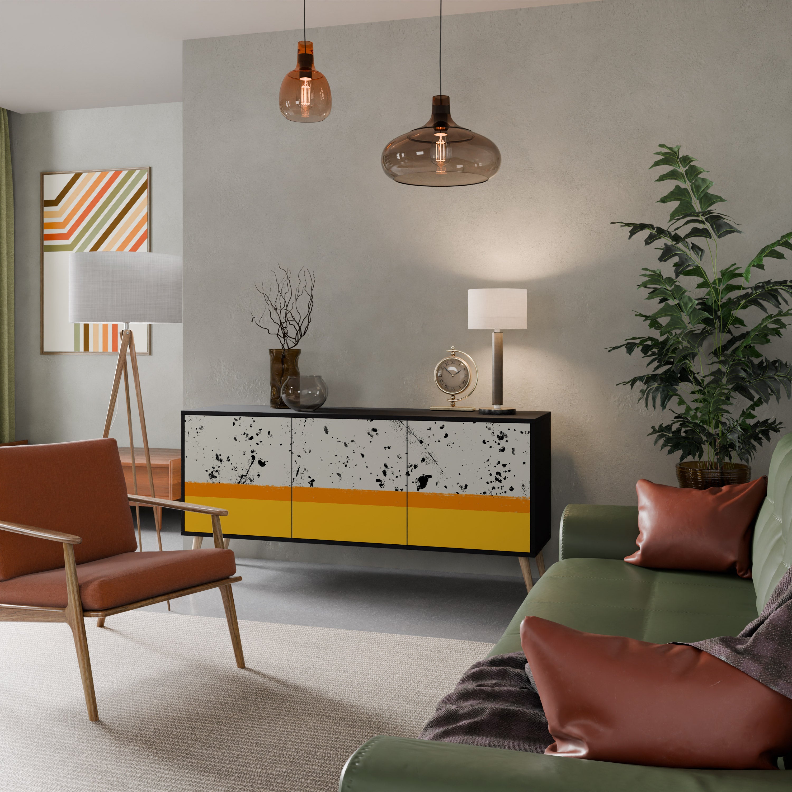 DYED BY ORANGE 3-Door Sideboard in Black Finish