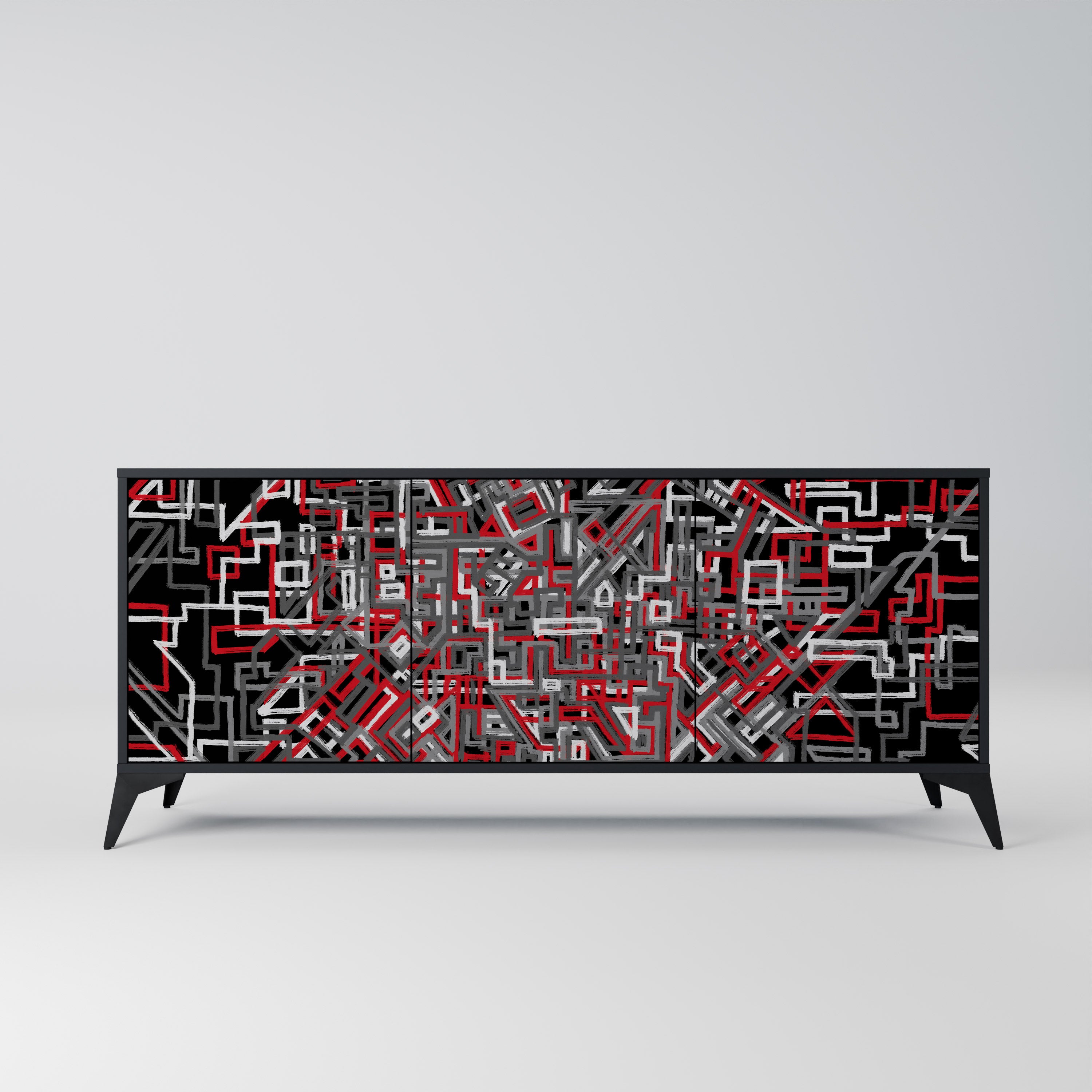 BROKEN LINES 3-Door Sideboard in Black Finish