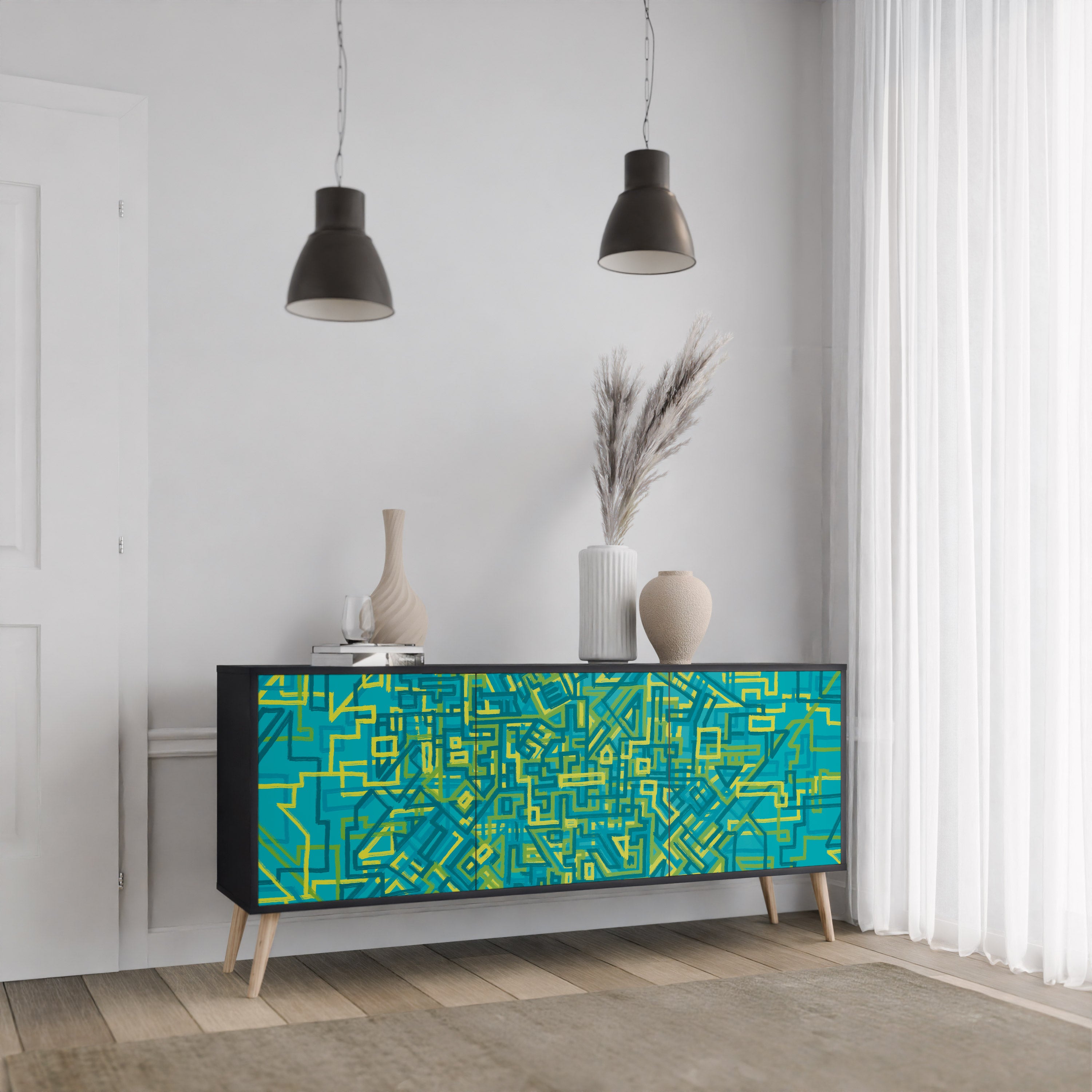 NOSTALGIC MEMORIES 3-Door Sideboard in Black Finish