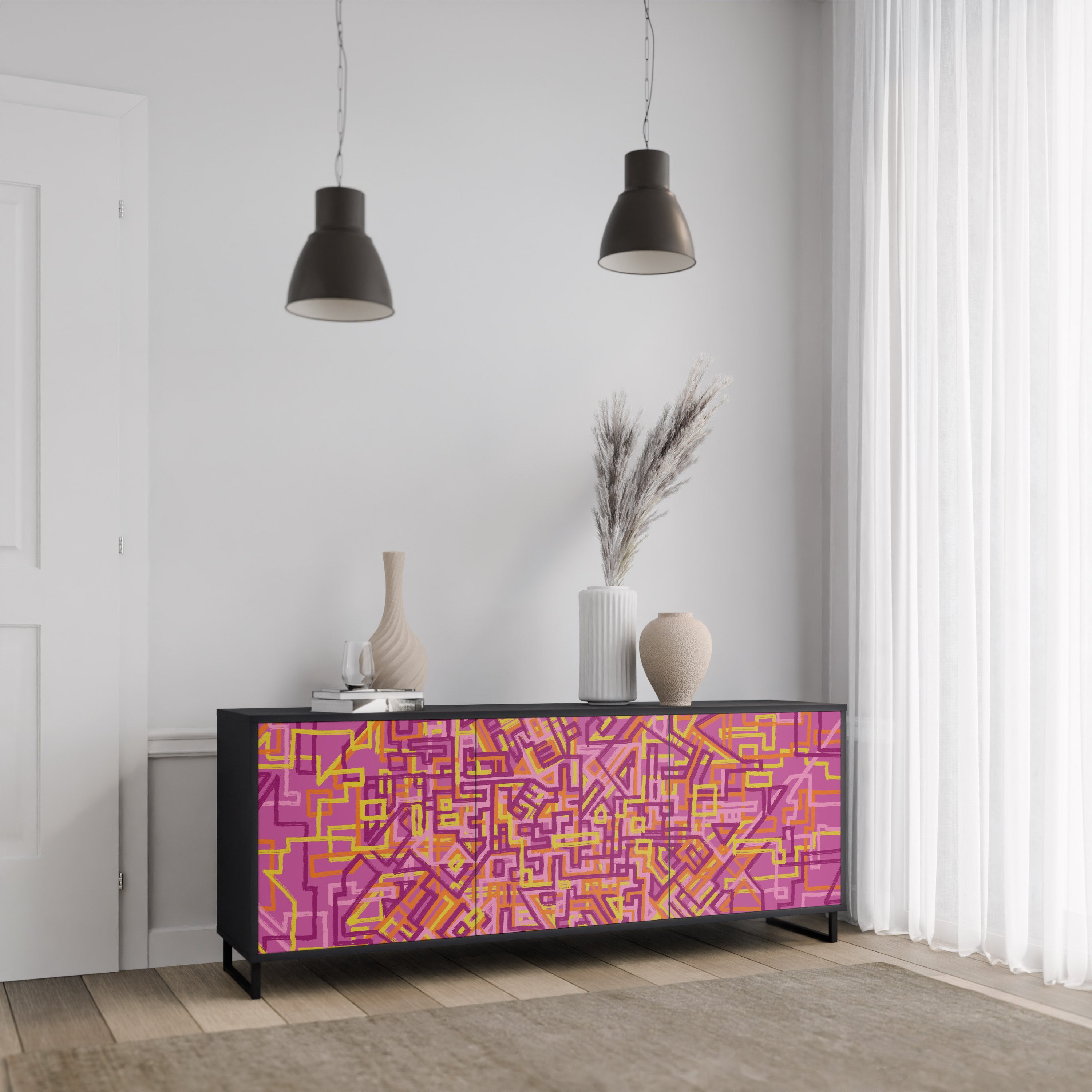 LOVELY MEMORIES 3-Door Sideboard in Black Finish
