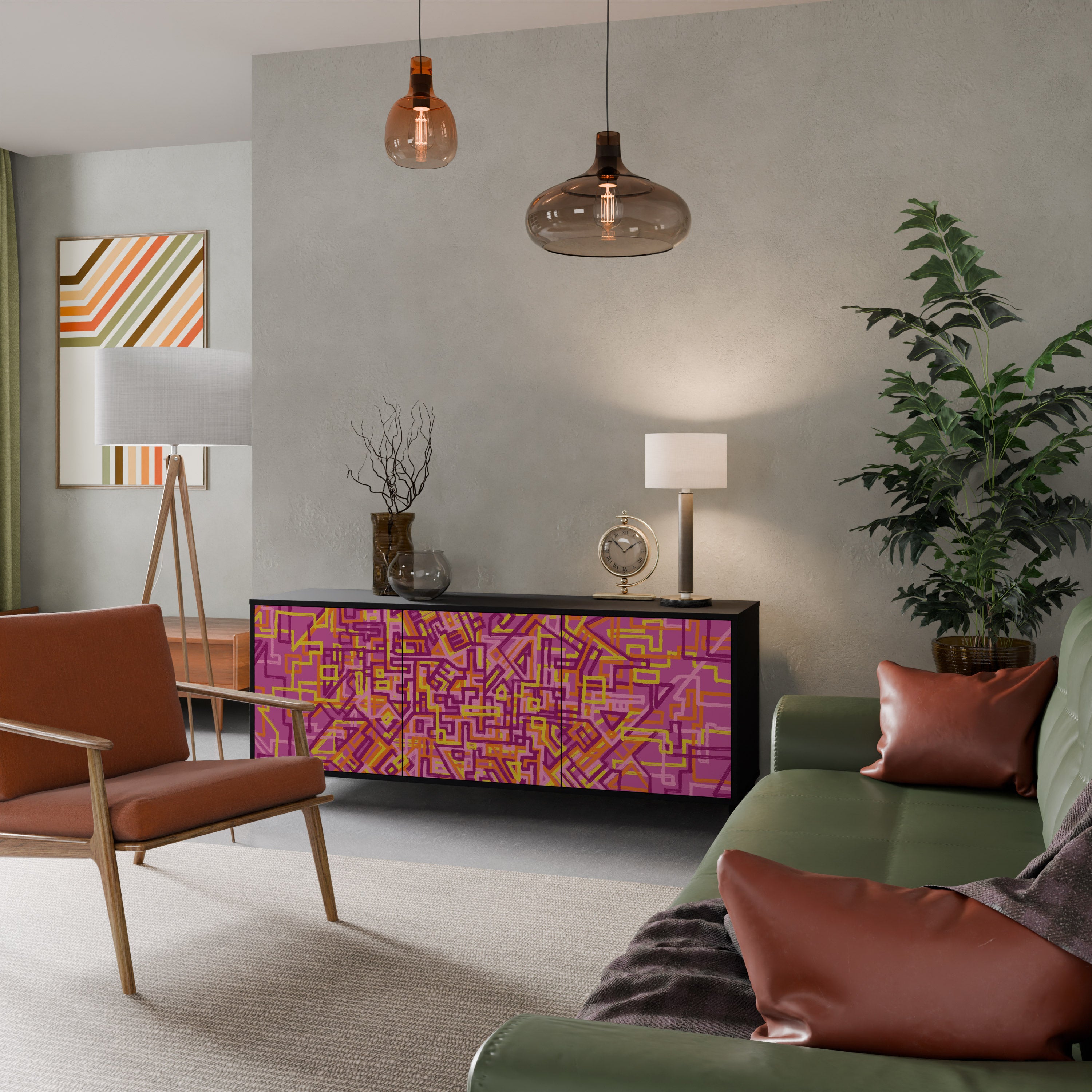 LOVELY MEMORIES 3-Door Sideboard in Black Finish