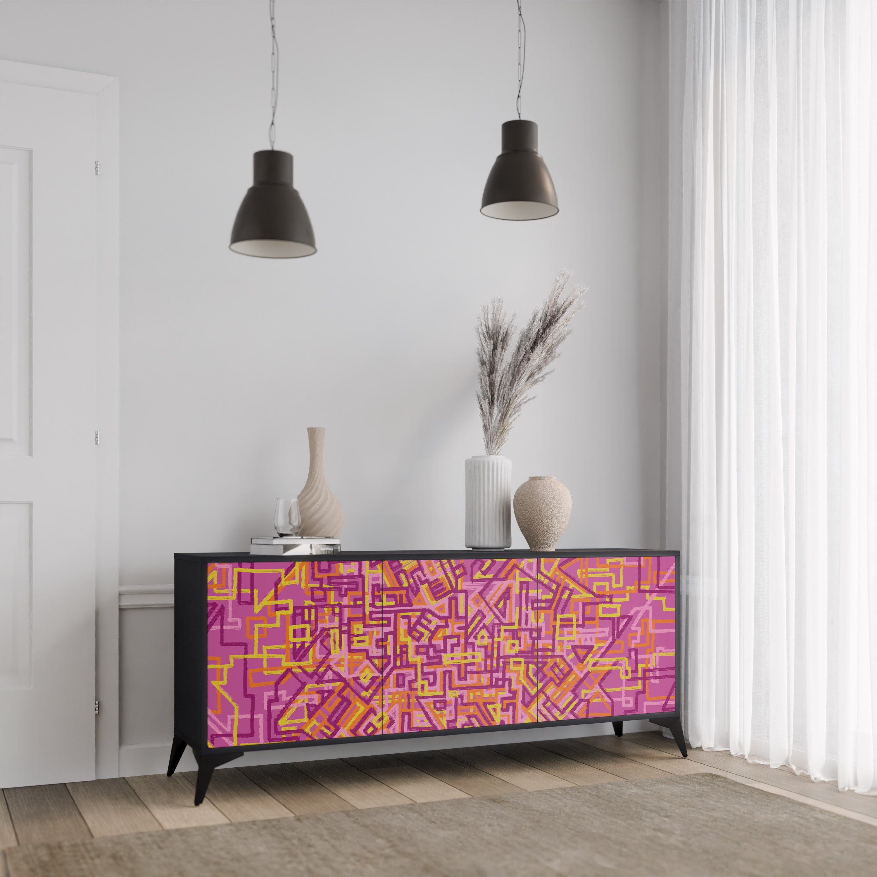 LOVELY MEMORIES 3-Door Sideboard in Black Finish