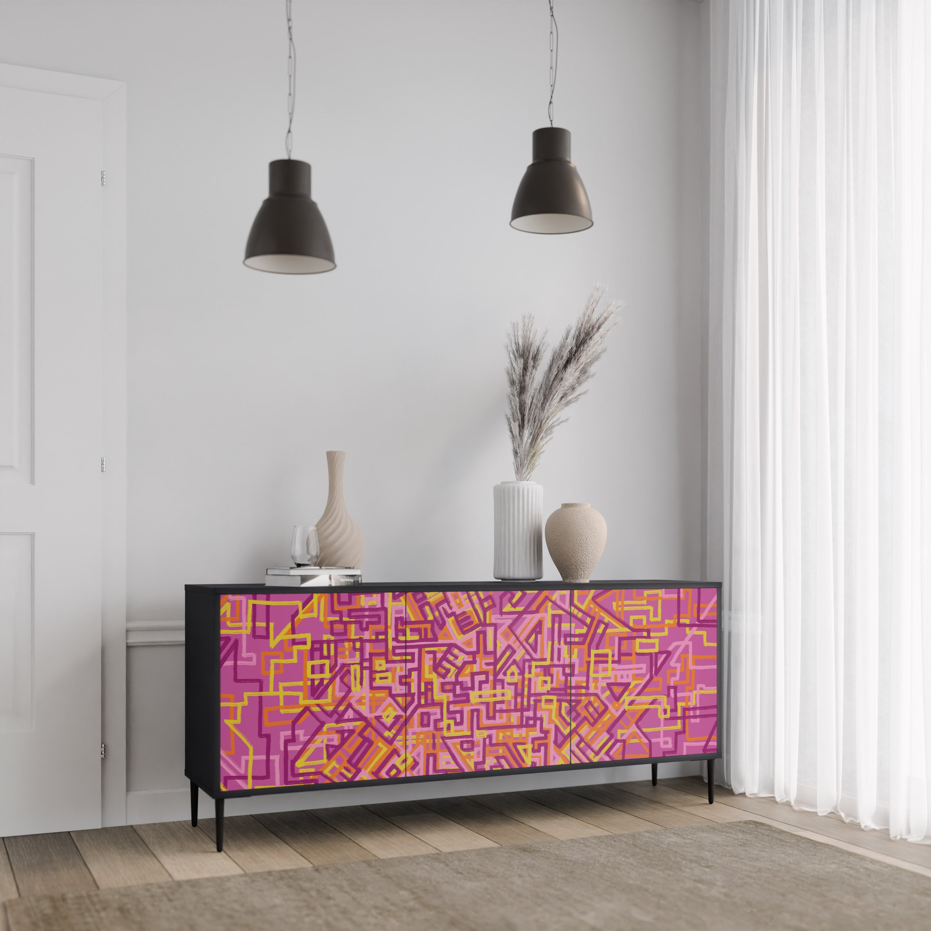 LOVELY MEMORIES 3-Door Sideboard in Black Finish