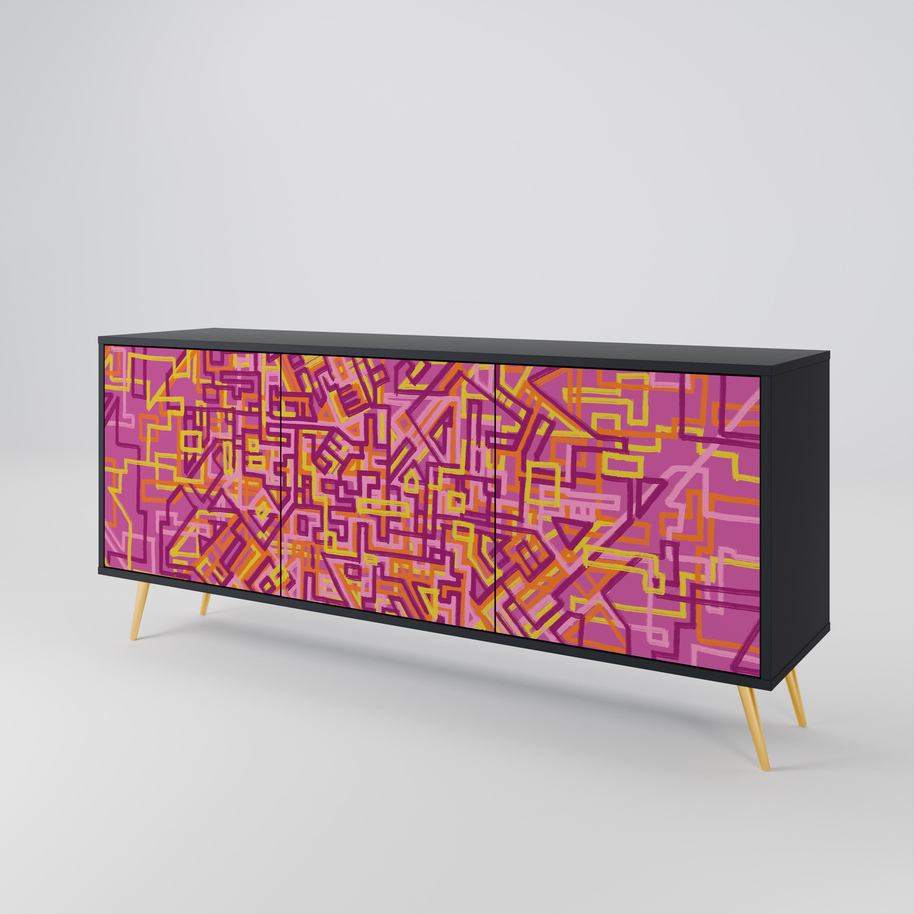 LOVELY MEMORIES 3-Door Sideboard in Black Finish